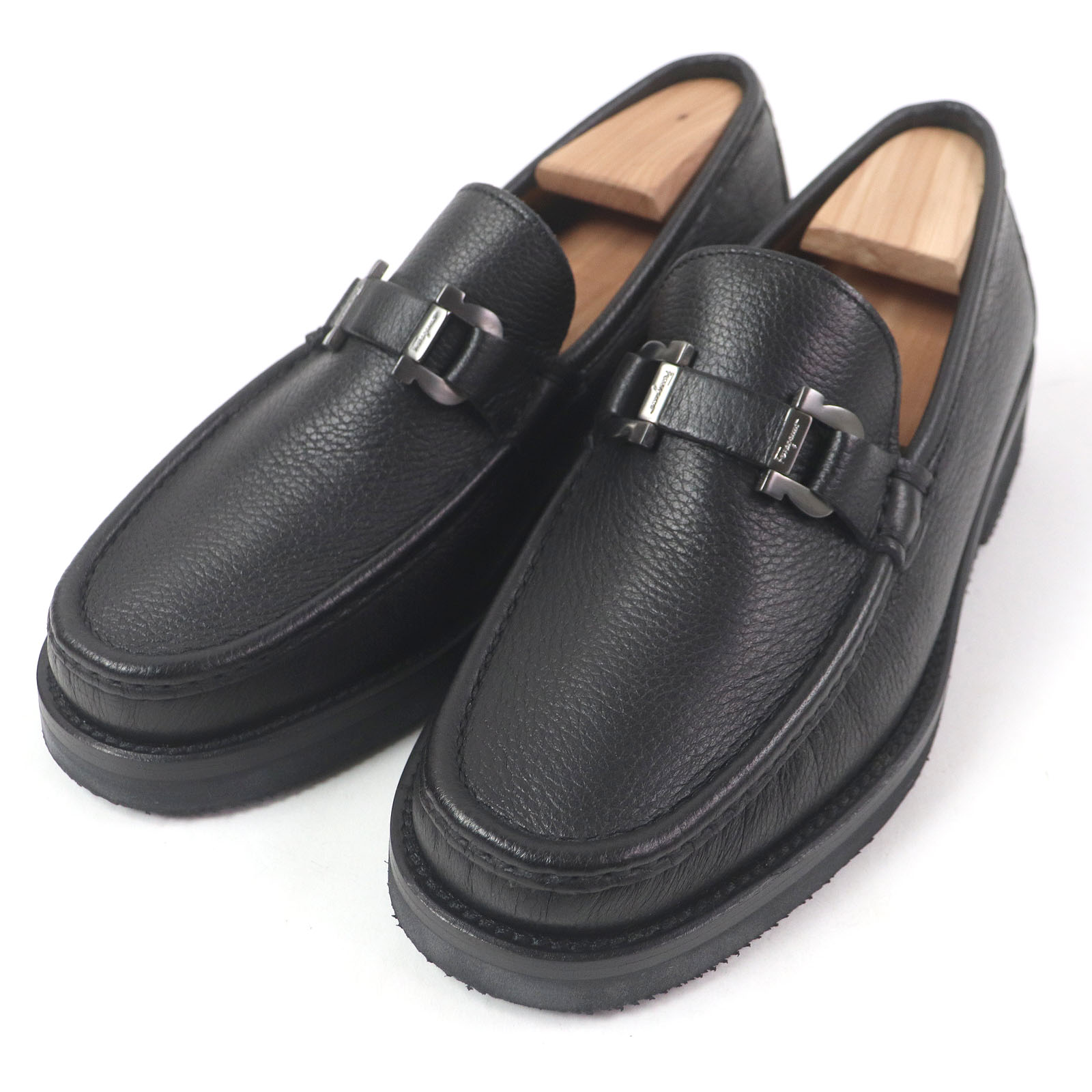 未使用品□Salvatore Ferragamo サルヴァトーレフェラガモ ダブルガンチーニ レザーローファー モカシン ブラック 6 EEE 箱付き イタリア製 メンズ【中古】