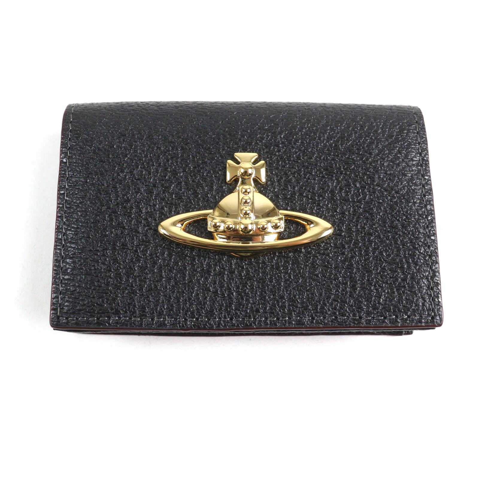 未使用品★Vivienne Westwood ヴィヴィアンウエストウッド 3718C971 オーブロゴ レザー パスケース 名刺入れ ブラック ゴールド金具 箱付き レディース【中古】