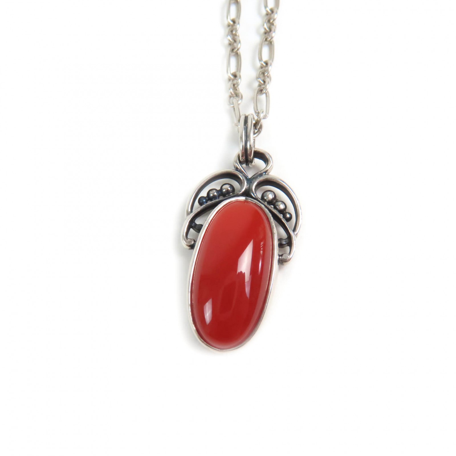 美品★Georg Jensen ジョージジェンセン 2005 イヤーネックレス SV925 カーネリアン オレンジ シルバー 総重量9.7g レディース【中古】