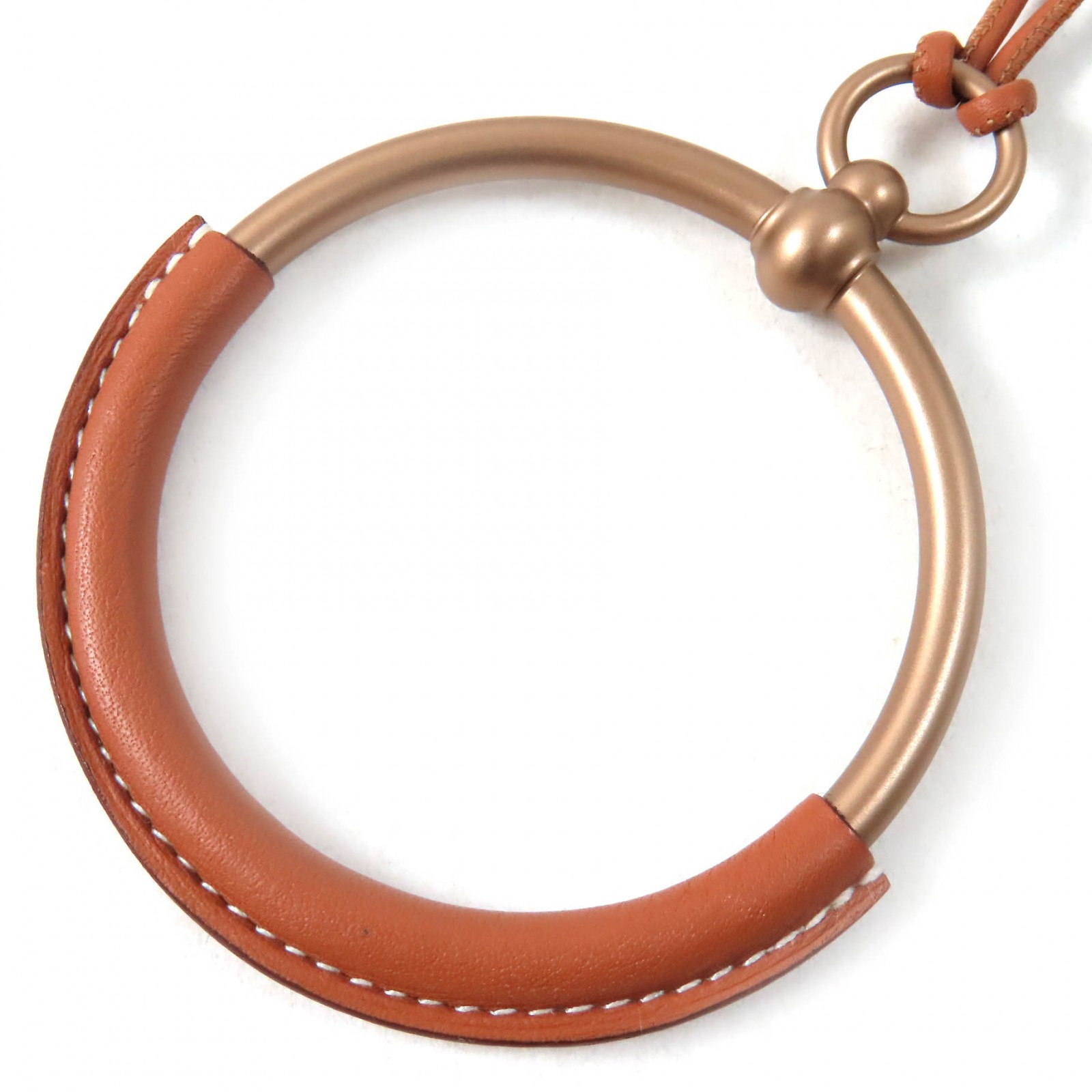 極美品△HERMES エルメス ループグラン ヴォースイフト アルミニウム ペンダント ネックレス ゴールド ブラウン 箱付き レディース オススメ◎【中古】