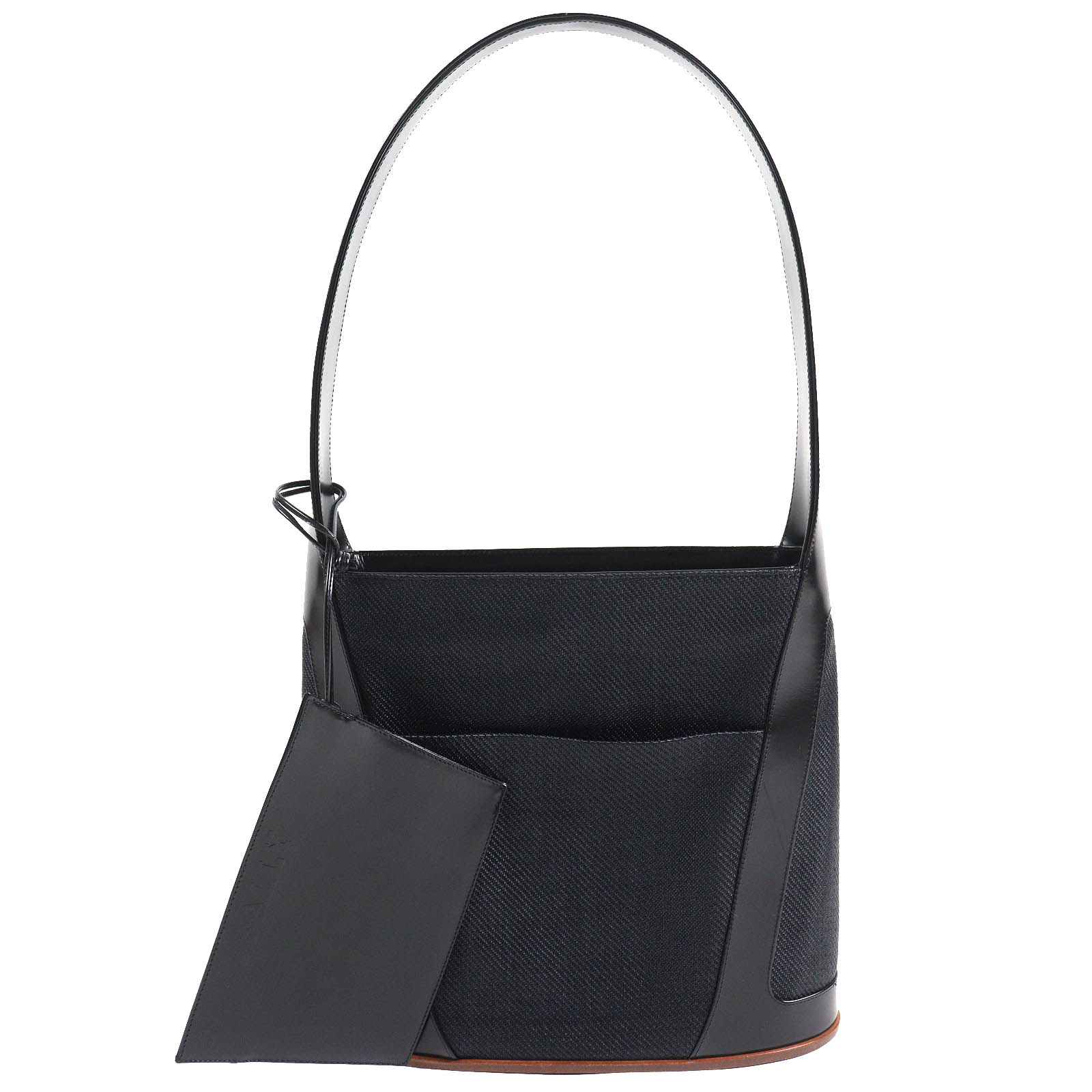 極美品△BALLY バリー レザー キャンバス ポーチ付き 内側ロゴ総柄 ウッド使い キャンバス レザー ワンショルダーバッグ トートバッグ ブラック イタリア製 レディース【中古】