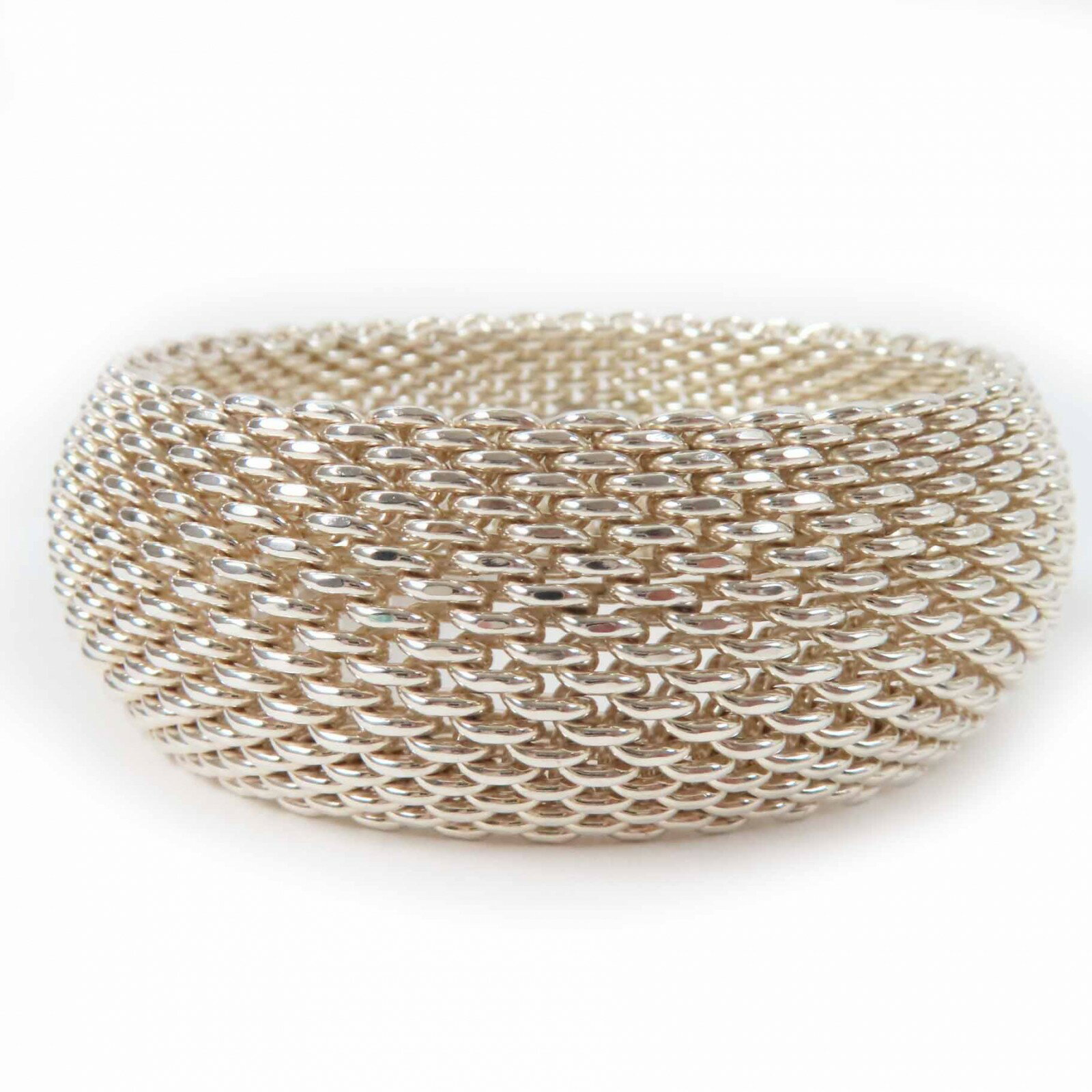 美品◎TIFFANY&Co. ティファニー サマセット メッシュ ワイド ブレスレット バングル SV925 シルバー 保存袋付き レディース【中古】