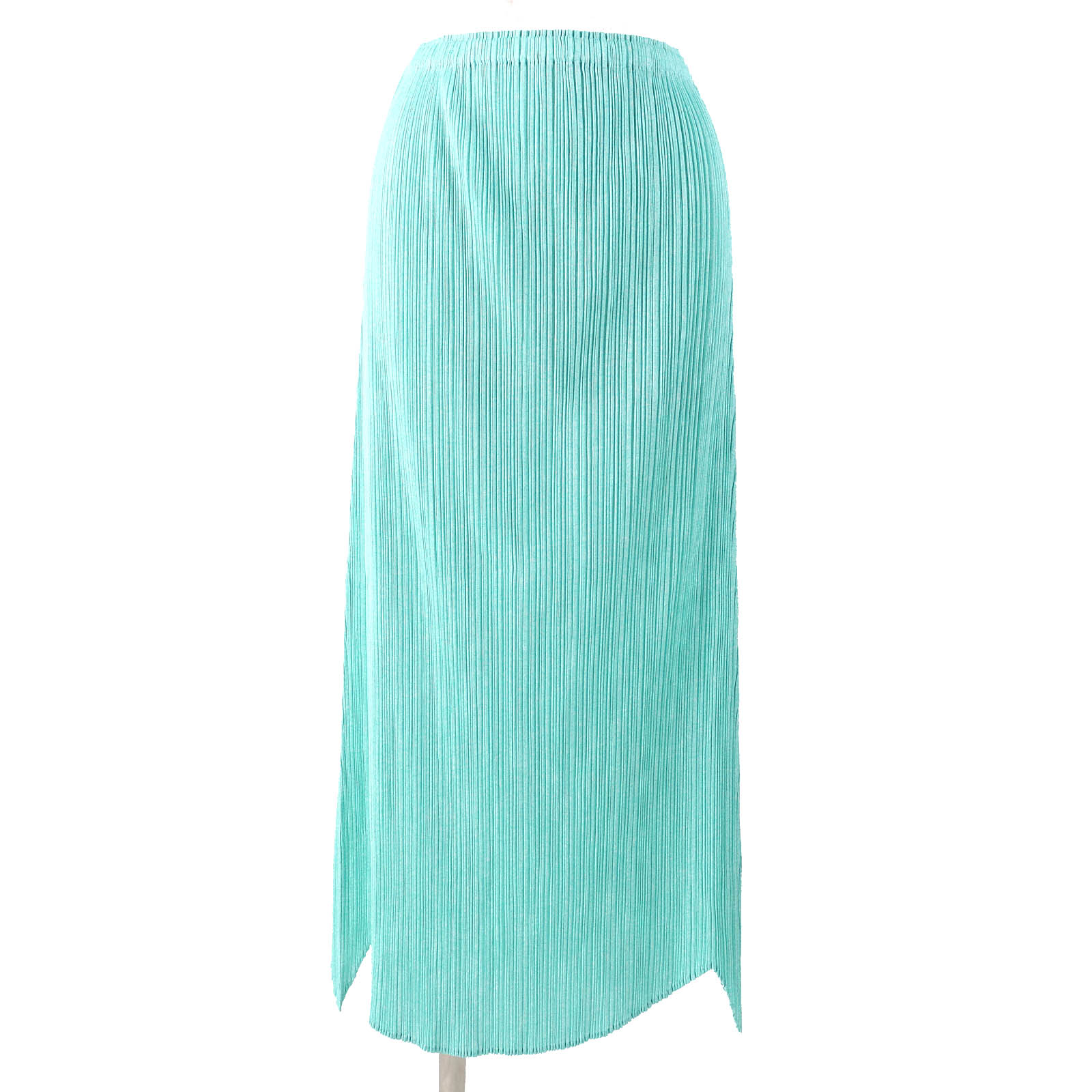極美品△PLEATS PLEASE プリーツプリーズ イッセイミヤケ PP71-JG165 裾デザイン ロングスカート ライトグリーン系 4 日本製 正規品 レディース【中古】