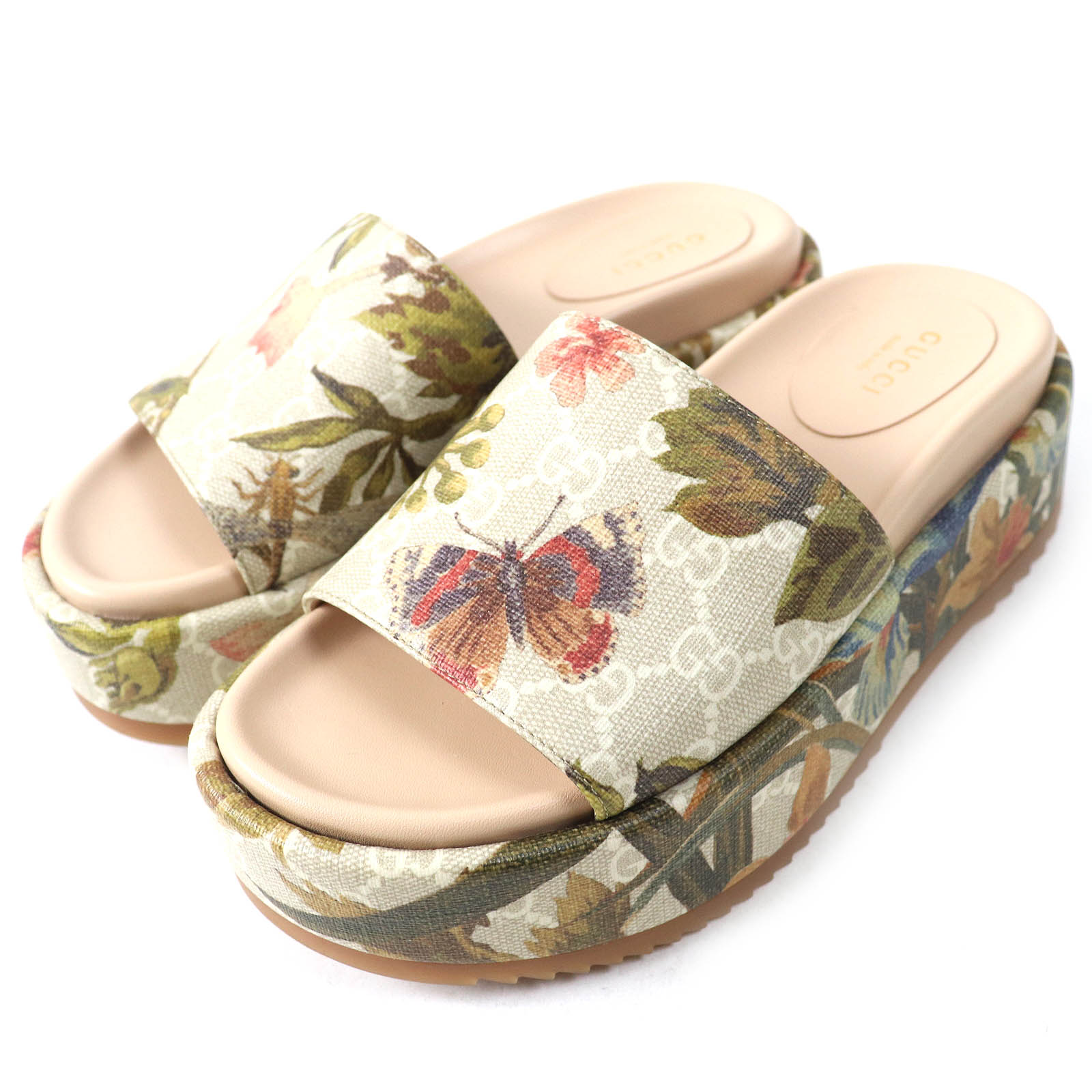 極美品△GUCCI グッチ 727127 GGスプリーム フローラ プラットフォーム スライド サンダル マルチカラー 35 うちわ・箱・保存袋付き イタリア製 レディース オススメ◎【中古】