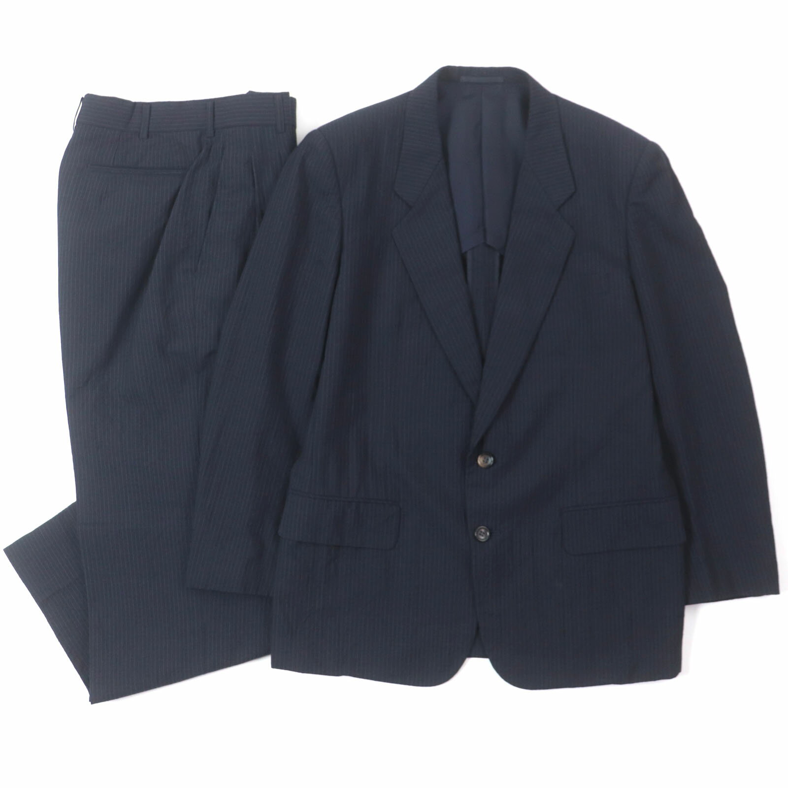 極美品▼COMME des GARCONS HOMME コムデギャルソンオム ヴィンテージ 80-90SS HS-11012S ウール100% HS-11012S 80-90SSアーカイブ 希少 ストライプ柄 シングルジャケット セットアップ ネイビー S 日本製 正規品 メンズ【中古】