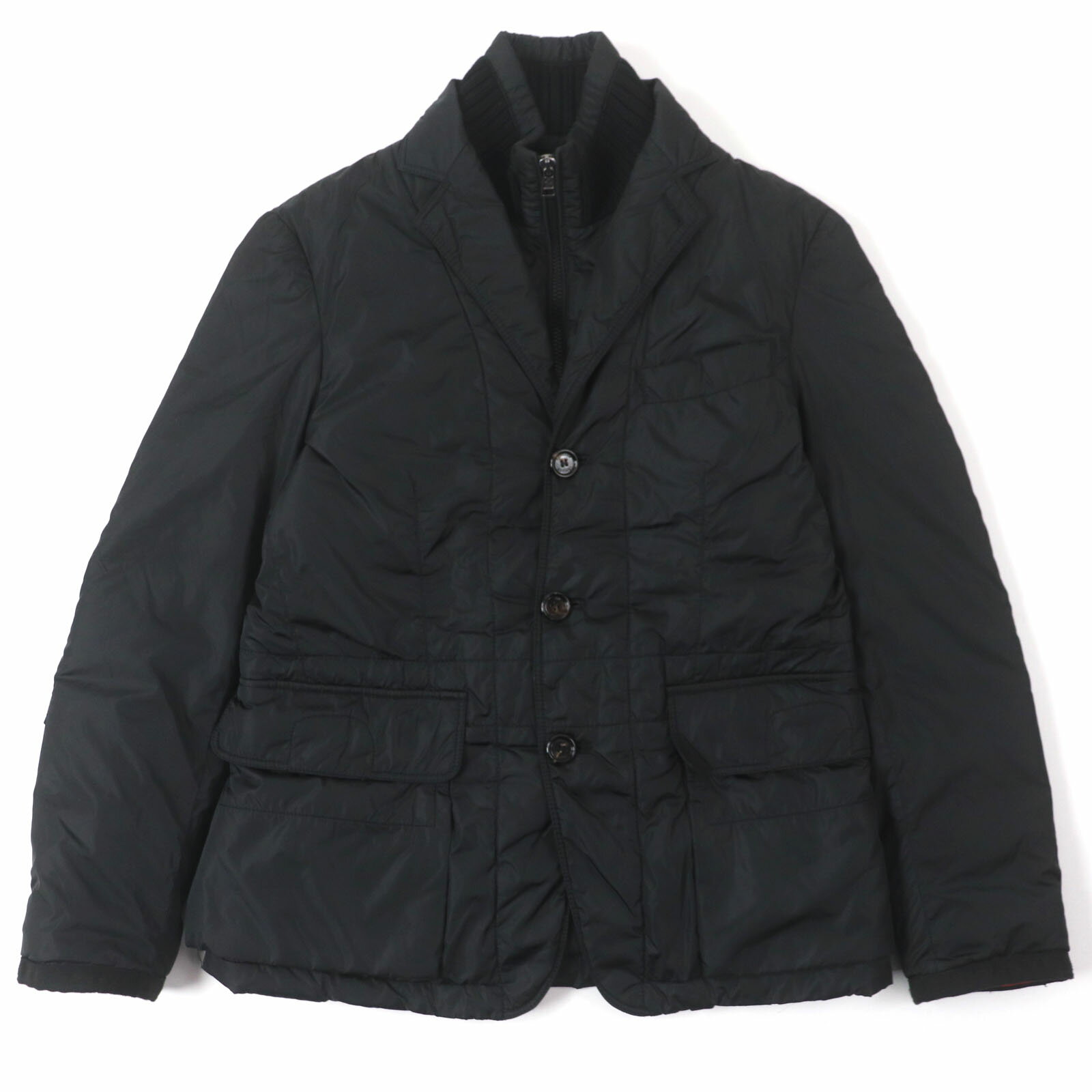 美品▼MONCLER モンクレール LUCAS レイヤードデザイン ロゴ入りボタン ダブルジップアップ ダウンジャケット ブラック 1 ハンガー付き 正規品 メンズ【中古】