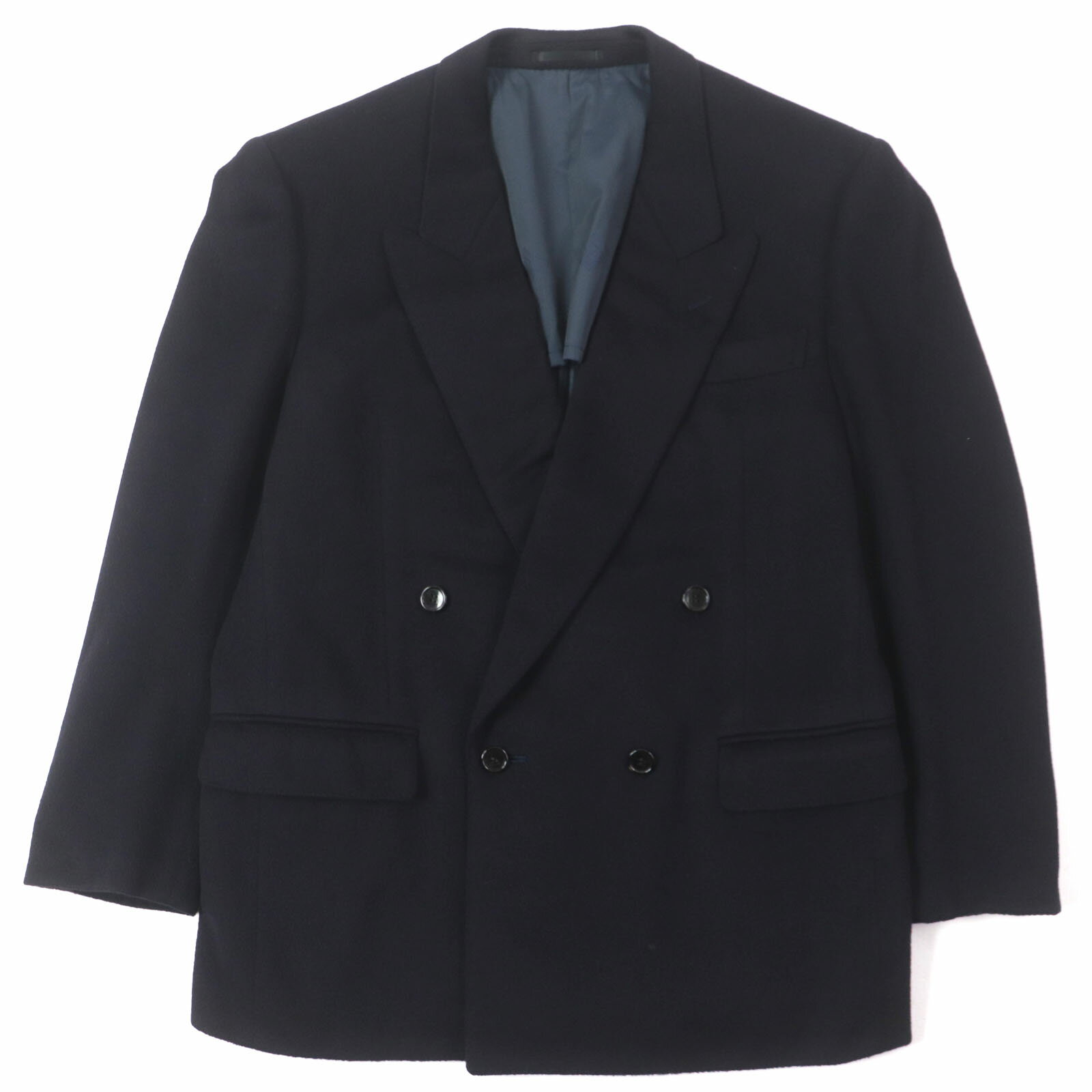 美品▼LANVIN ランバン カシミヤ ビキューナ 超希少 ダブルブレスト 紺ブレザー テーラードジャケット ダークネイビー Lサイズ相当 メンズ【中古】