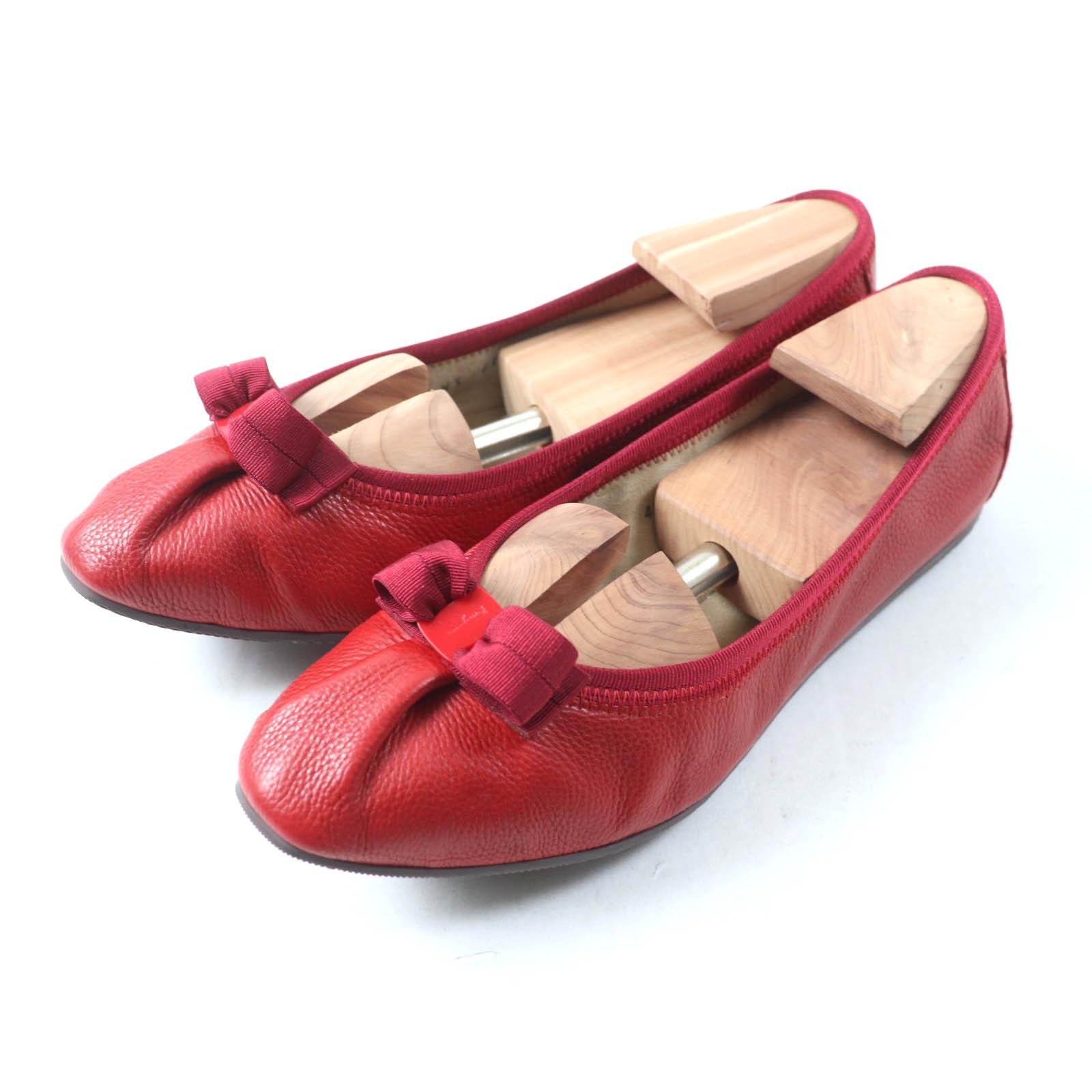 未使用品★Salvatore Ferragamo サルヴァトーレフェラガモ My Ferragamo My joy ヴァラリボン レザー バレエシューズ レッド 7 箱・保存袋付き イタリア製 レディース【中古】
