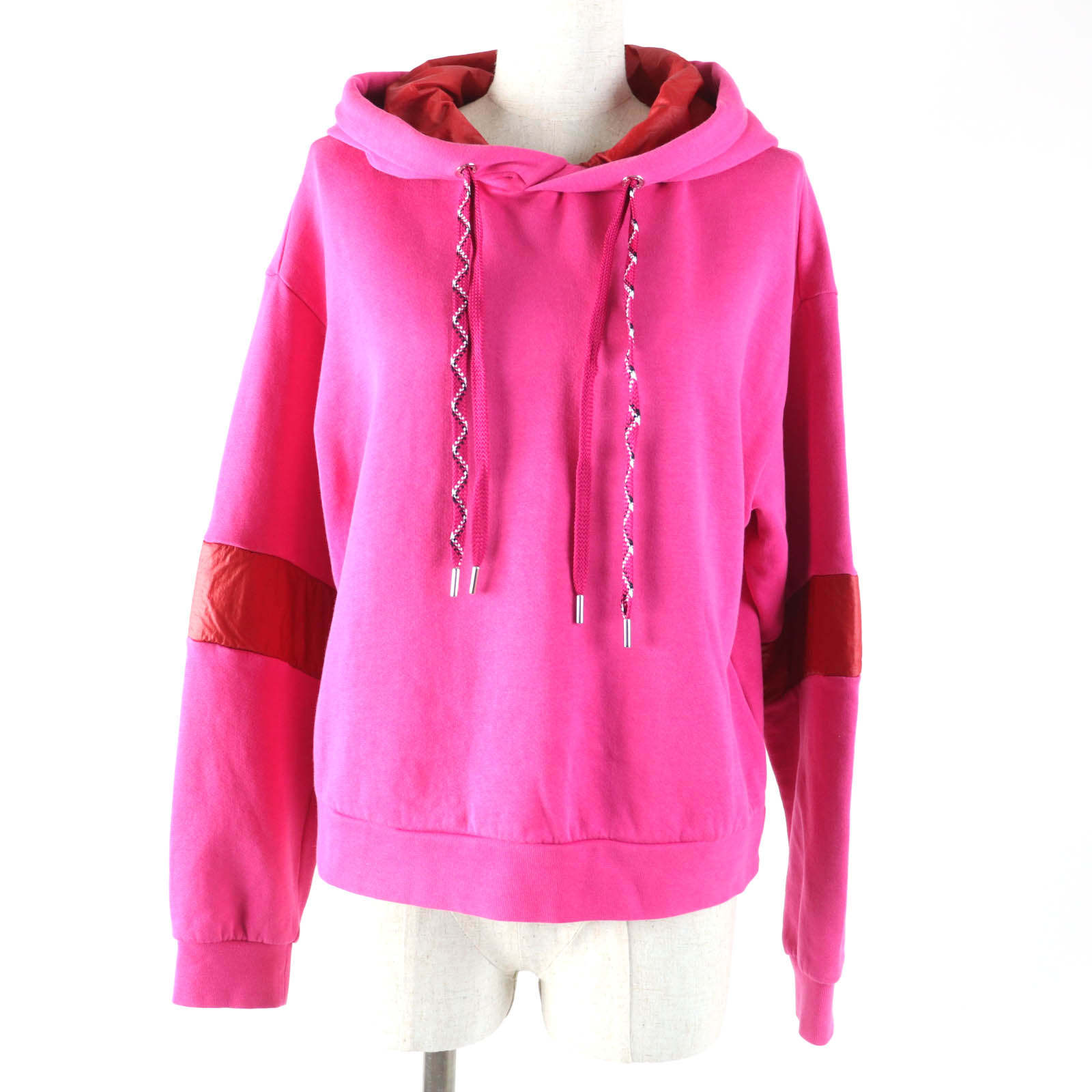 美品☆MONCLER モンクレール 2021年製 HOODIE フーディ コットン デカロゴワッペン付 長袖 スウェット パーカー ピンク S 正規品 レディース【中古】