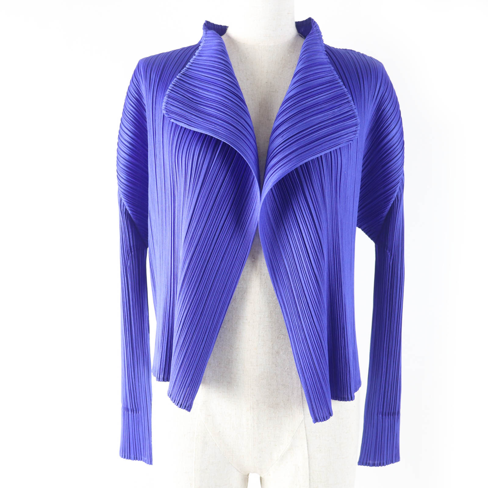極美品☆PLEATS PLEASE プリーツプリーズ イッセイミヤケ PP73-JO222 長袖 カーディガン ネイビー 3 日本製 正規品 レディース【中古】