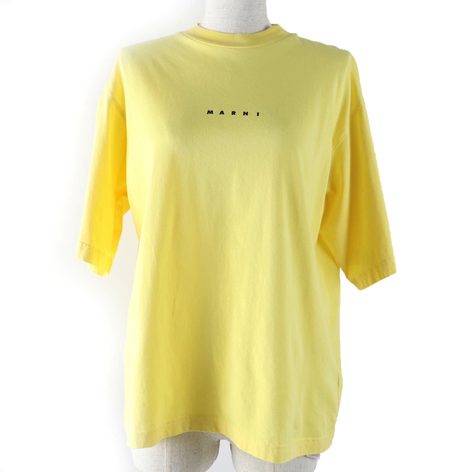極美品☆MARNI マルニ 23SS THJE0263P1 コットン100％ ロゴプリント 半袖Tシャツ トップス イエロー 36 正規品 レディース【中古】