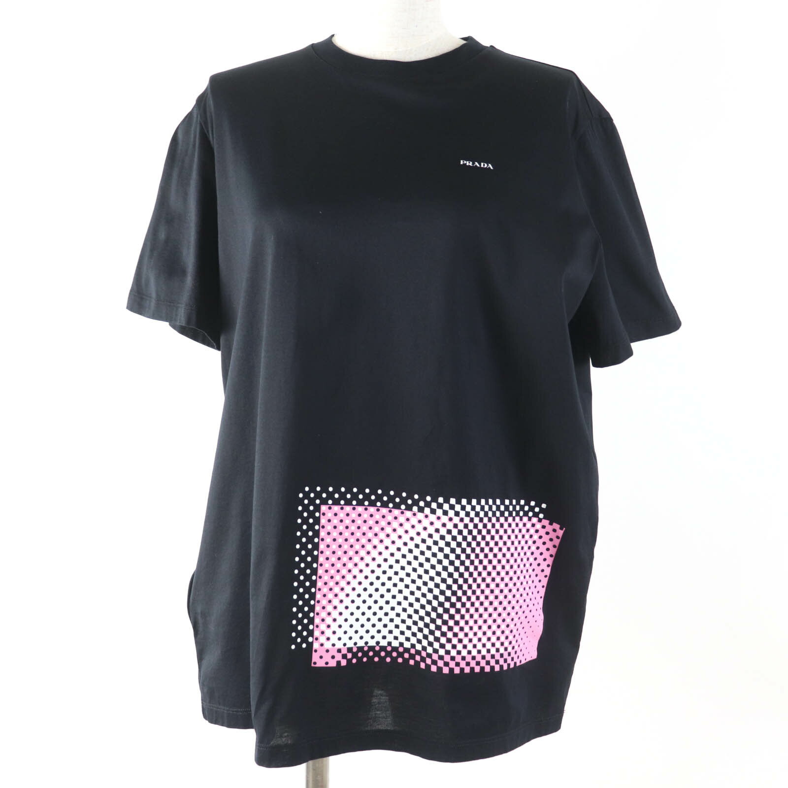 極美品☆PRADA プラダ 2020年製 35838 コットン100％ トライアングルワッペン ロゴプリント 半袖Tシャツ ブラック M イタリア製 正規品 レディース【中古】