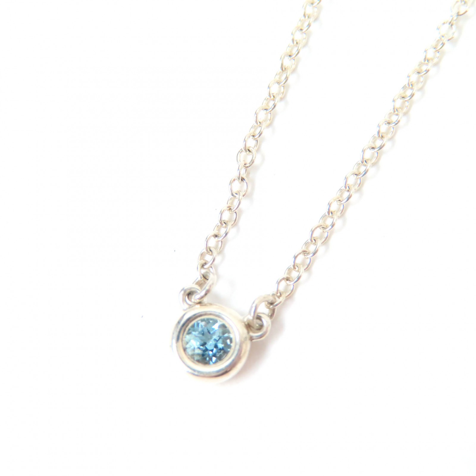 美品☆TIFFANY&Co. ティファニー エルサペレッティ カラーバイザヤード ネックレス AG925 アクアマリン シルバー ライトブルー 重量1.5g レディース【中古】