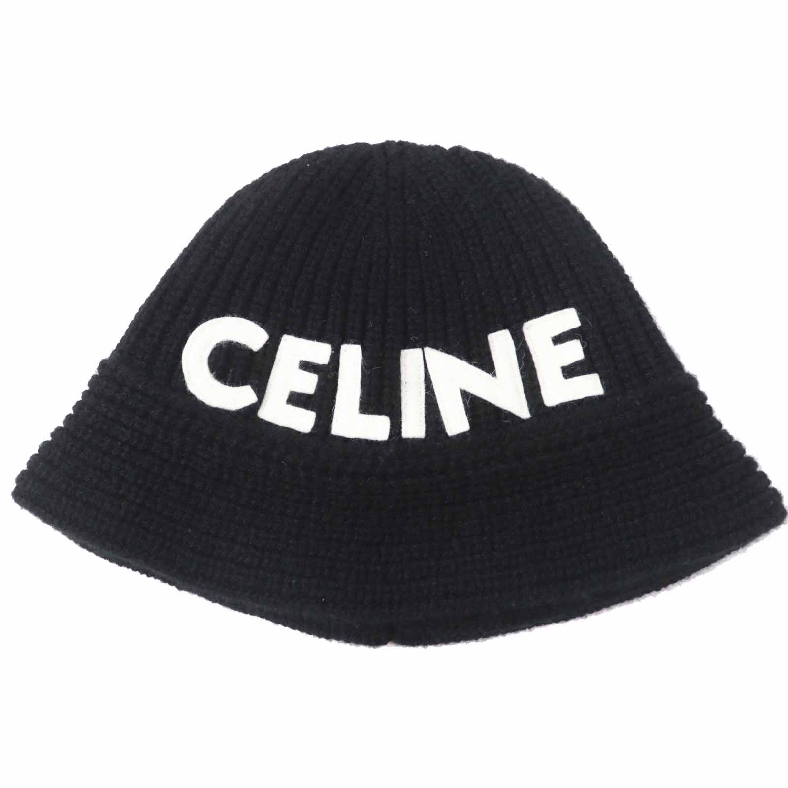 未使用品◎CELINE セリーヌ 2A47T384D カシミヤ100％ ロゴ ニットキャップ ニット帽 ブラック ホワイト TU 保存袋付き イタリア製 正規品 レディース【中古】