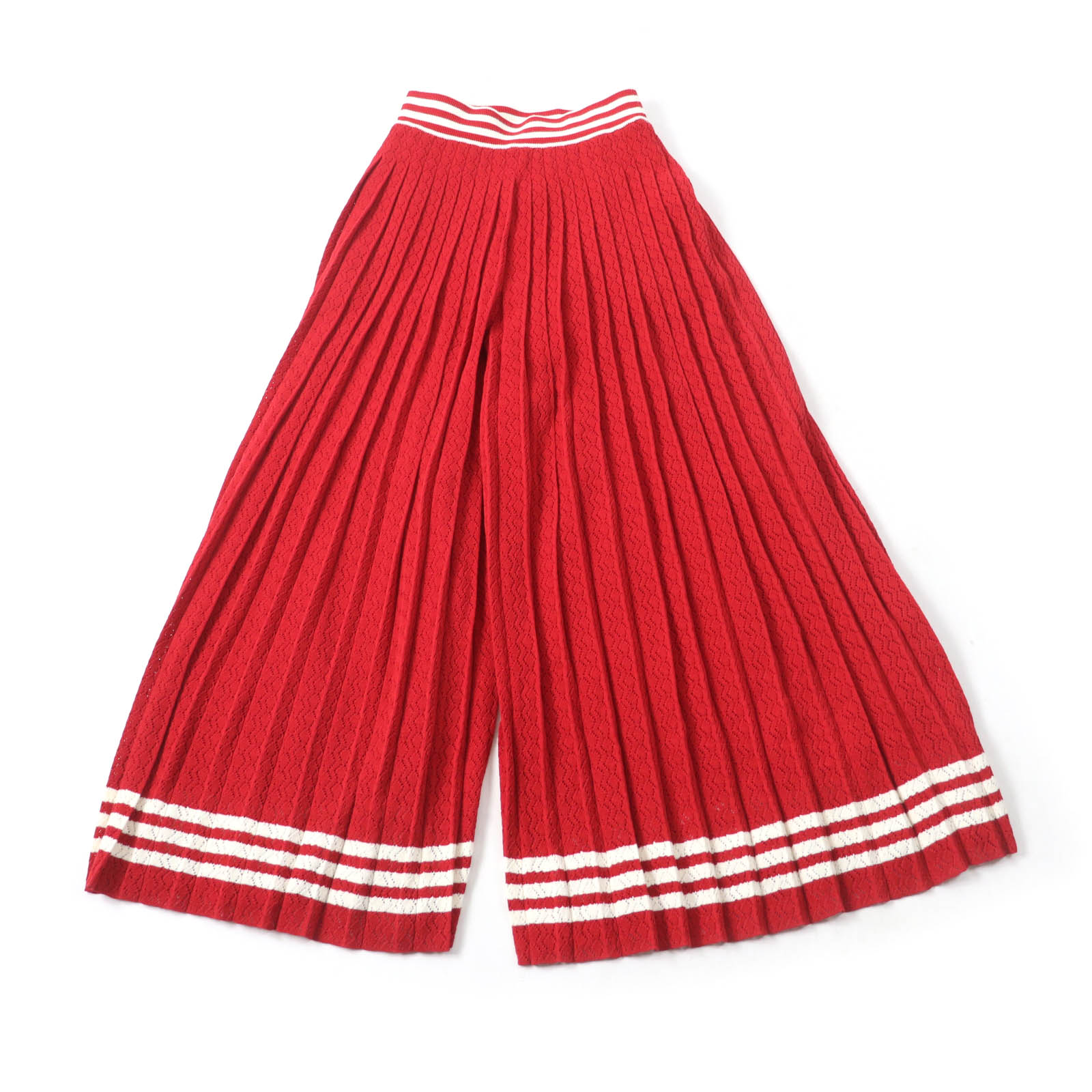 未使用品★GUCCI×adidas グッチ×アディダス 2022年製 705767 コットン100％ 3ストライプ レース プリーツ ワイドパンツ レッド S イタリア製 正規品 レディース【中古】