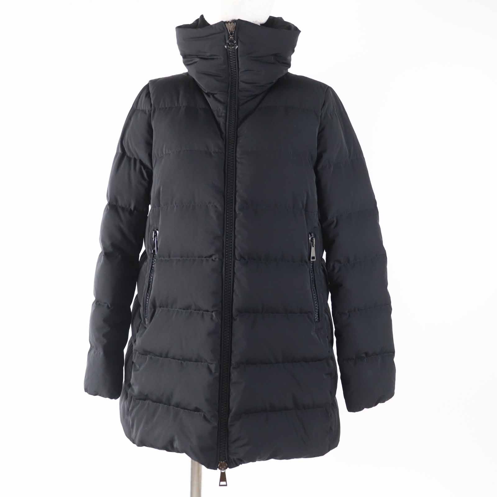美品◎MONCLER モンクレール PETREA ペトレア スタンドカラー ダウンコート ダウンジャケット ブラック 1 正規品 レディース【中古】