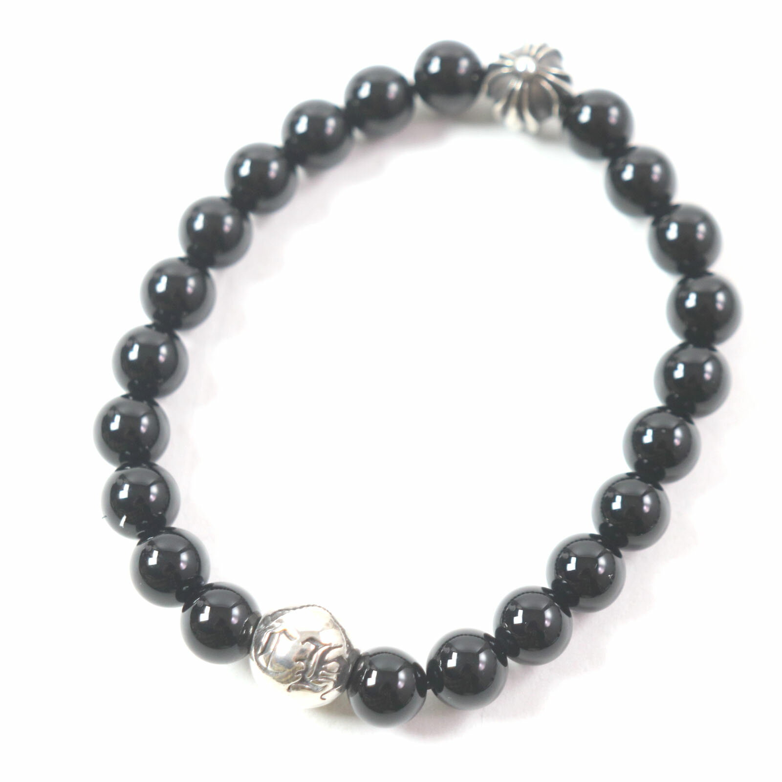 美品▼CHROME HEARTS クロムハーツ BEAD CHプラス ブレスレット オニキス SV925 ブラック シルバー 8mm メンズ レディース アクセサリー【中古】