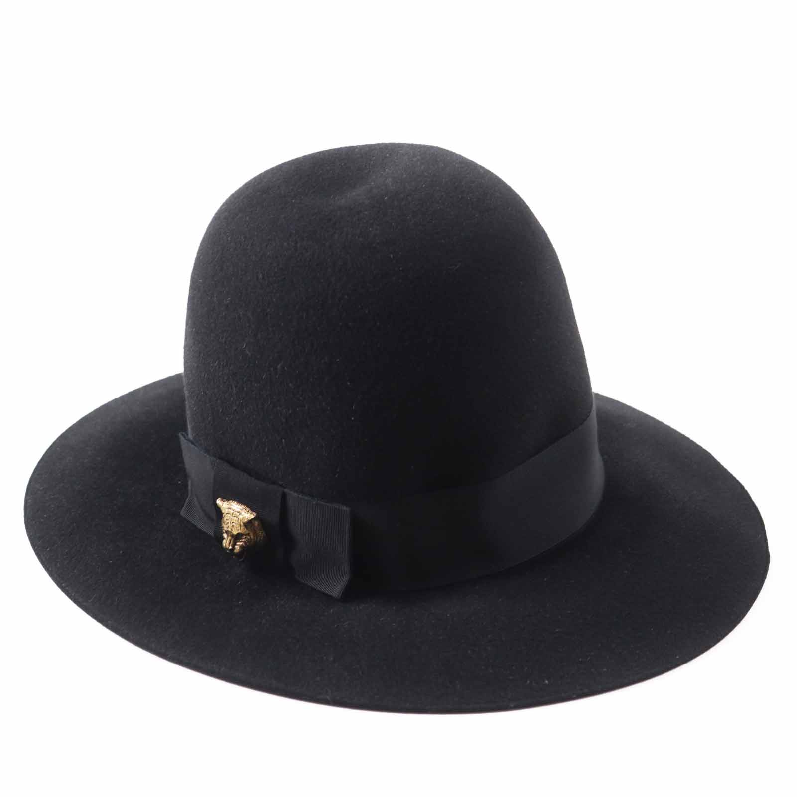 未使用品◎GUCCI グッチ 444015 タイガーモチーフ ラビットフェルトハット 帽子 ブラック S イタリア製 正規品 レディース【中古】