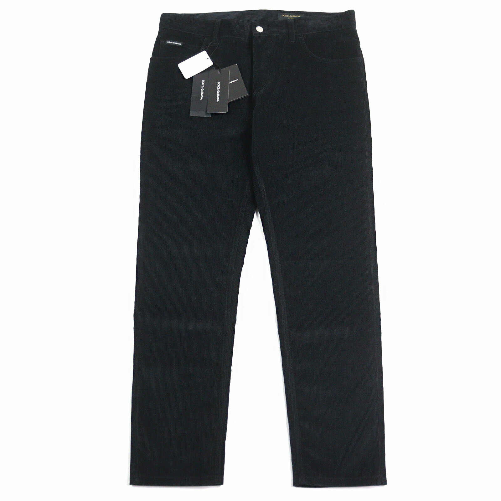 未使用品○DOLCE&GABBANA ドルチェ＆ガッバーナ GYJCCT コットン100% ロゴパッチ付き レギュラーフィット コーデュロイパンツ ブラック 50 イタリア製 正規品 メンズ【中古】