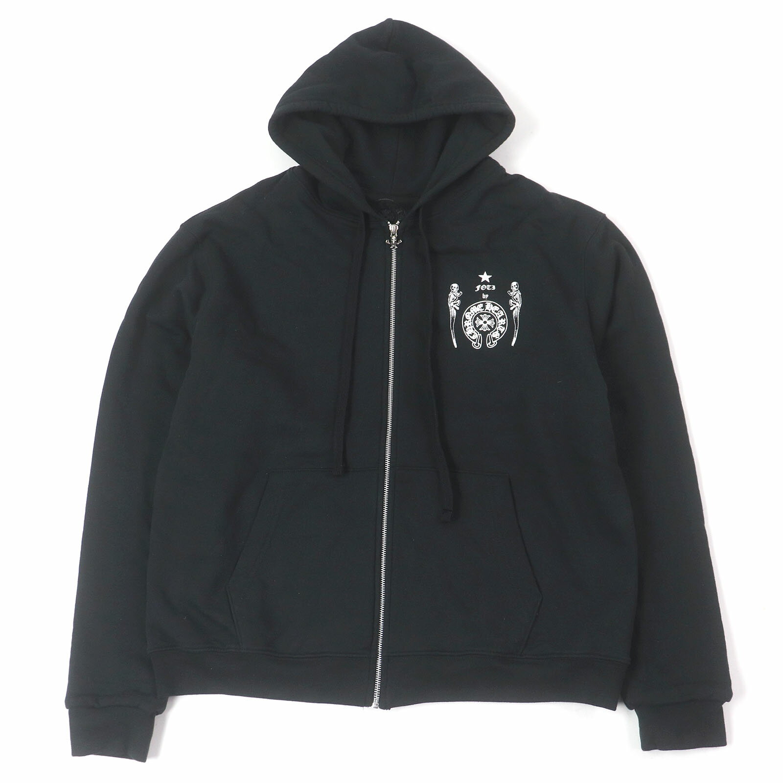 美品□CHROME HEARTS クロムハーツ FOTI ZIP HOODIE コットン100％ スカル フーディー ジップパーカー ブラック M USA製 正規品 メンズ【中古】
