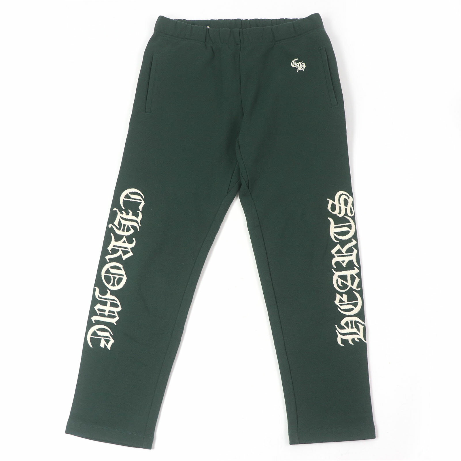 美品□CHROME HEARTS クロムハーツ Y NOT SLO RIDE ロゴエンブロイダリー スクロールラベル スウェットパンツ ジョガーパンツ グリーン M USA製 正規品 メンズ【中古】