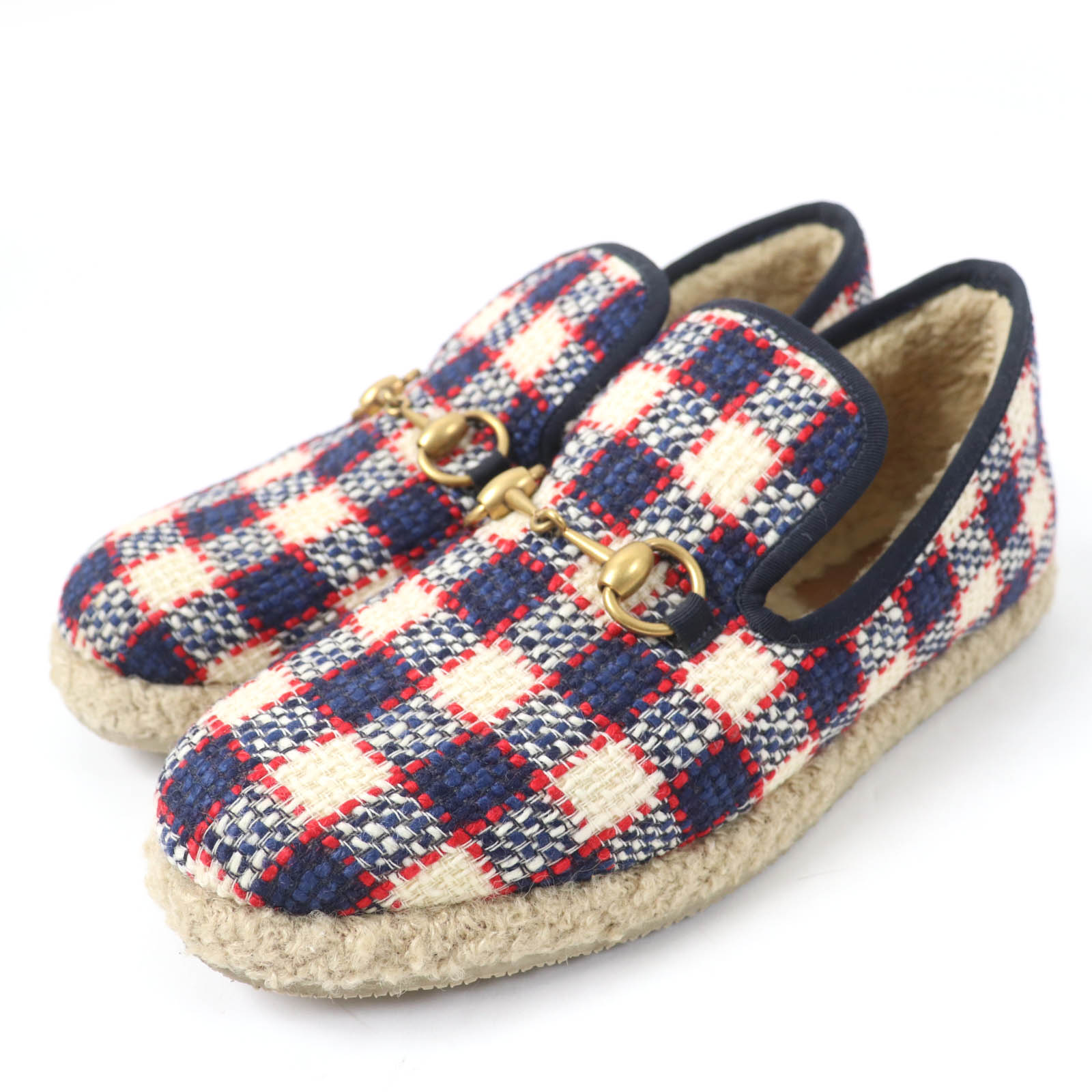 美品☆GUCCI グッチ ホースビット ツイード ボア エスパドリーユ シューズ マルチカラー 38.5 保存袋付き イタリア製 レディース【中古】