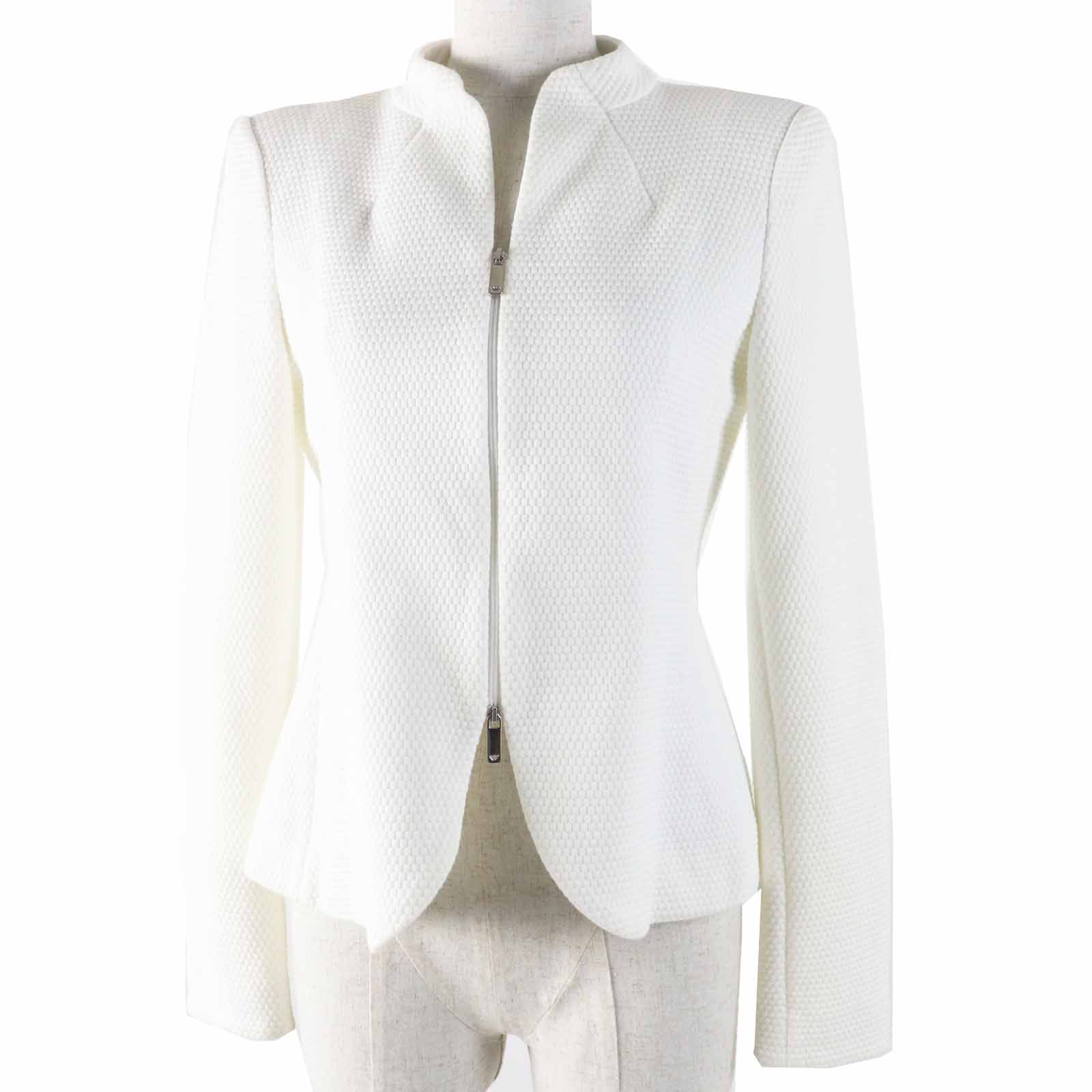 美品◎EMPORIO ARMANI エンポリオ アルマーニ 3G2G6C 2JDGZ ジップアップ ジャケット ホワイト 40 正規品 レディース【中古】