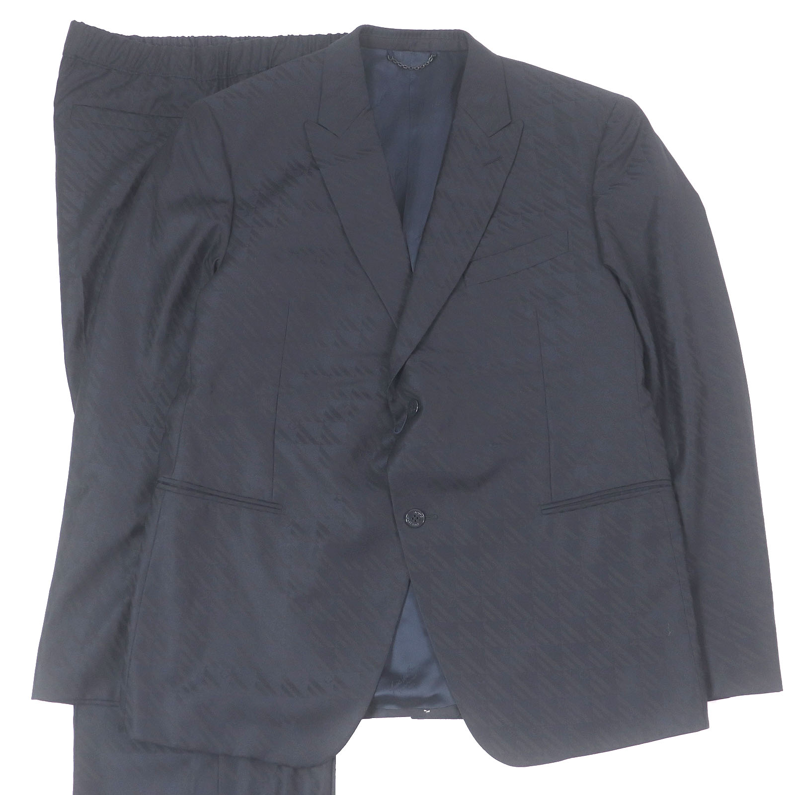 未使用品□LOUIS VUITTON ルイヴィトン 23SS PONT NEUF FIT モノグラム 総柄 シングルスーツ セットアップ ネイビー 58/50 イタリア製 正規品 メンズ【中古】