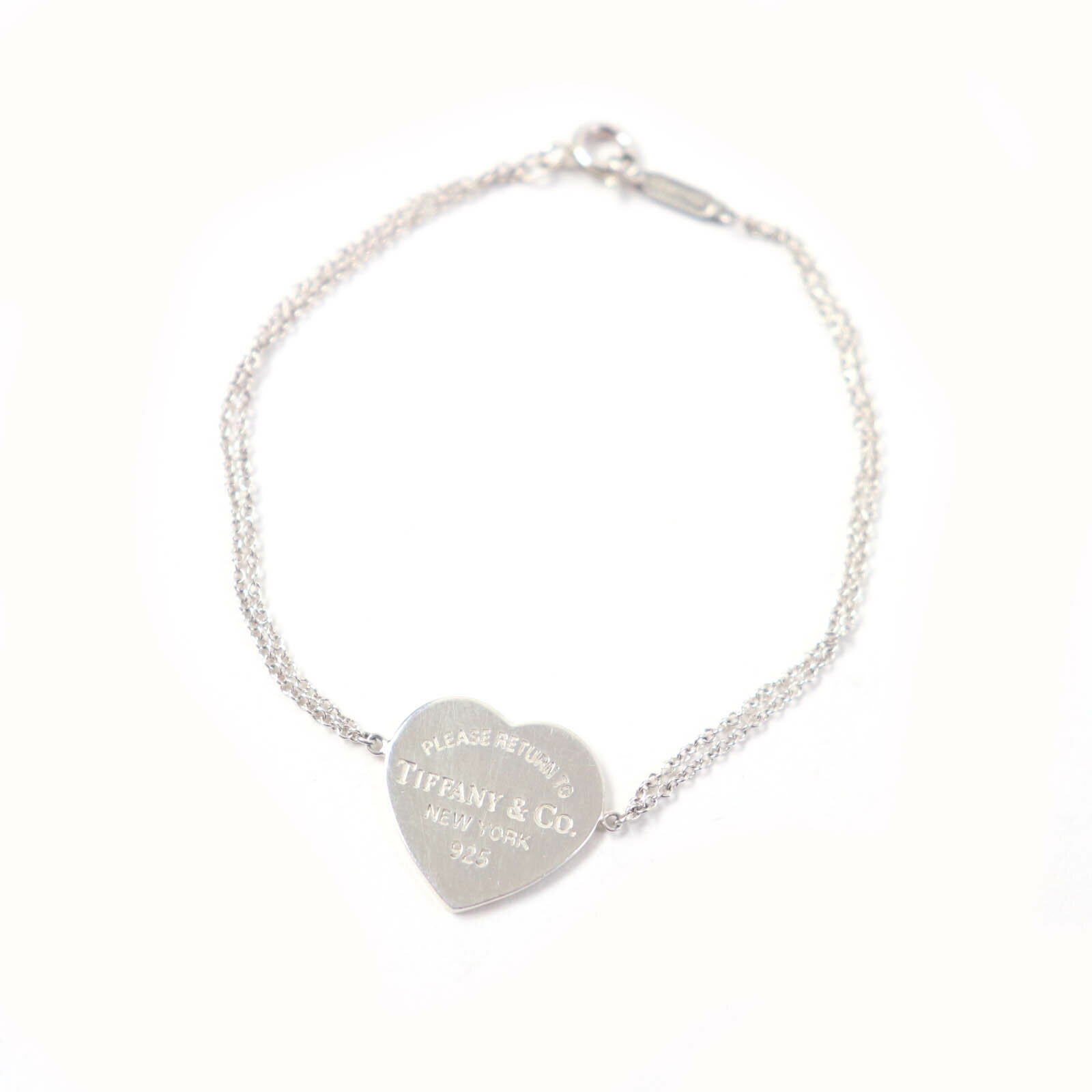 美品★TIFFANY&Co. ティファニー リターン トゥ ティファニー ハート タグ ダブル チェーン ブレスレット SV925 シルバー 箱・保存袋付き 重量2.9g レディース【中古】
