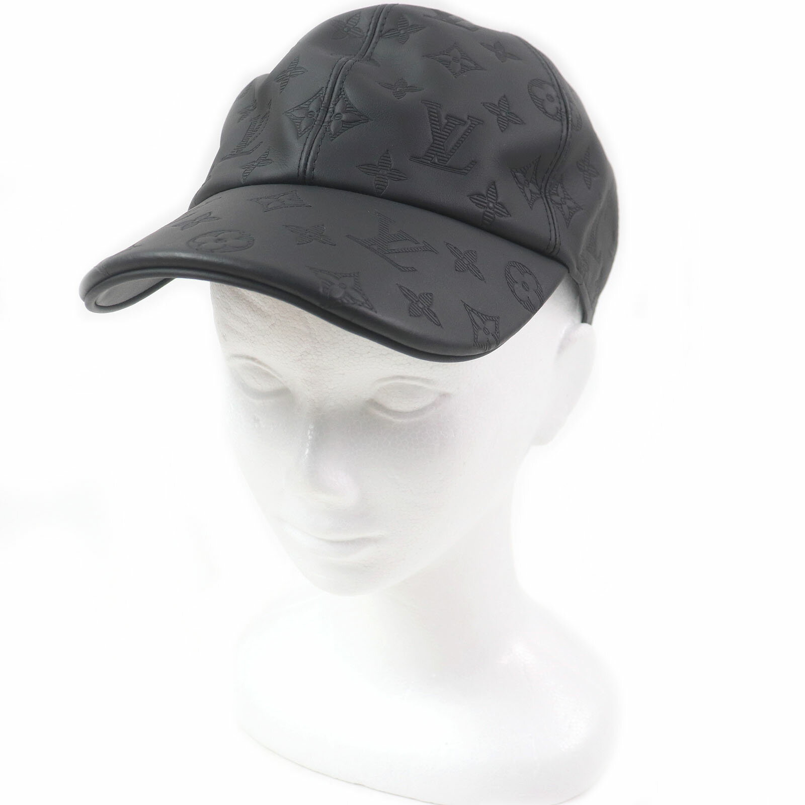 良品□LOUIS VUITTON ルイヴィトン 2023年製 M76581 キャップ・モノグラム シャドウ 帽子 ベースボールキャップ 牛革 ブラック 箱付き イタリア製 正規品 メンズ【中古】