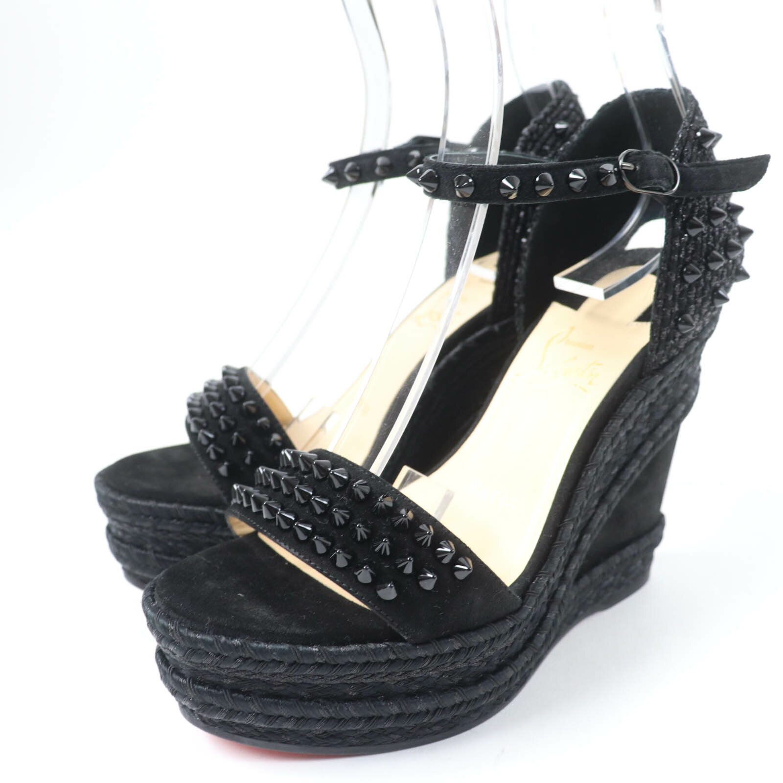 未使用品☆Christian Louboutin クリスチャンルブタン MADONICA スパイクスタッズ ウェッジソール エスパドリーユ スウェードレザー サンダル ブラック 35 スペイン製 レディース【中古】