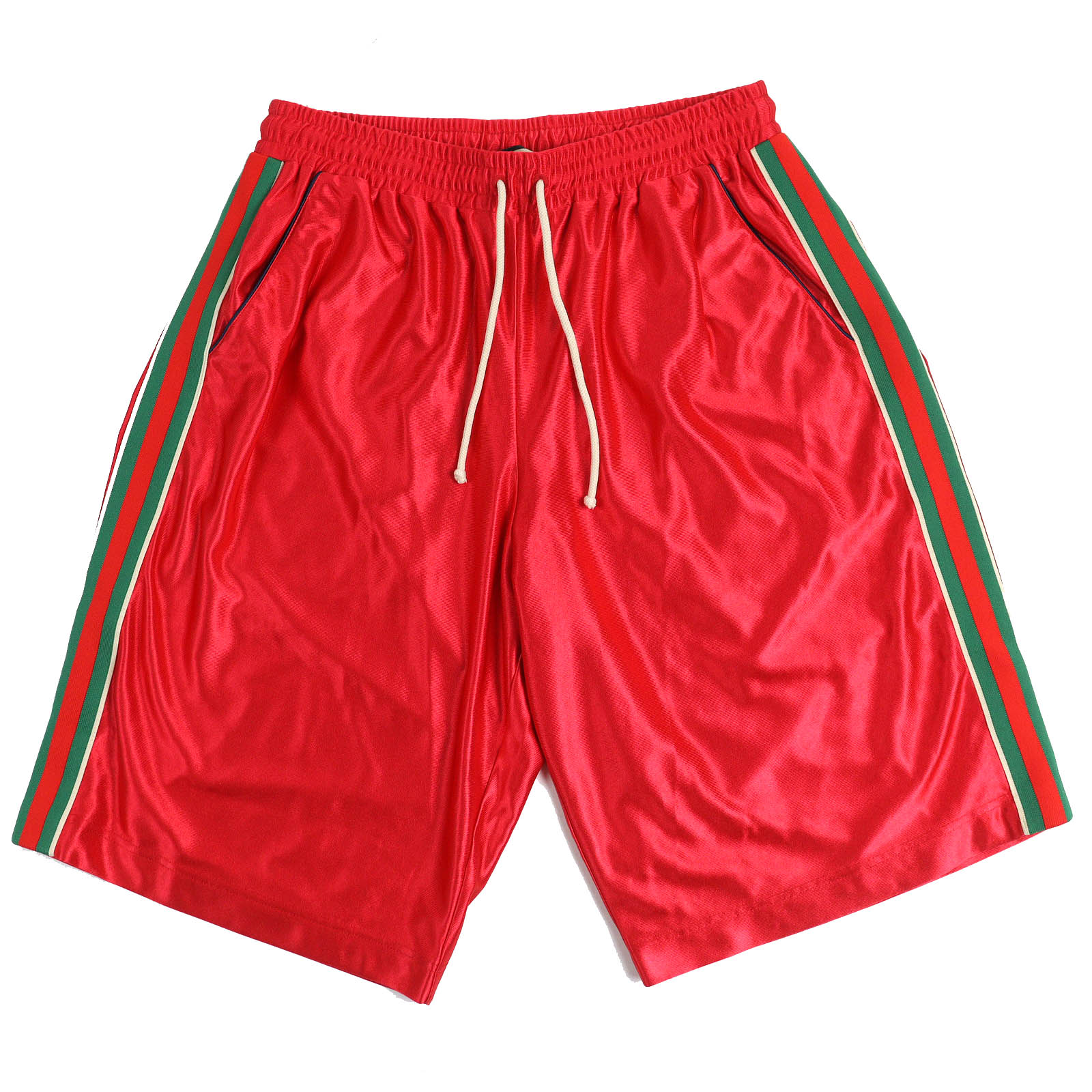 極美品△GUCCI グッチ 21AW 659460 ロゴワッペン ウェブライン トラックパンツ ショートパンツ レッド S イタリア製 正規品 メンズ【中古】