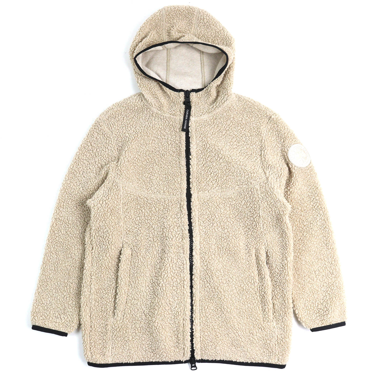 未使用品△CANADA GOOSE カナダグース 6997MJ Medina Hoody メディナ フーディー ロゴワッペン ジップアップ ボア パーカー ライトタン S 正規品 メンズ【中古】