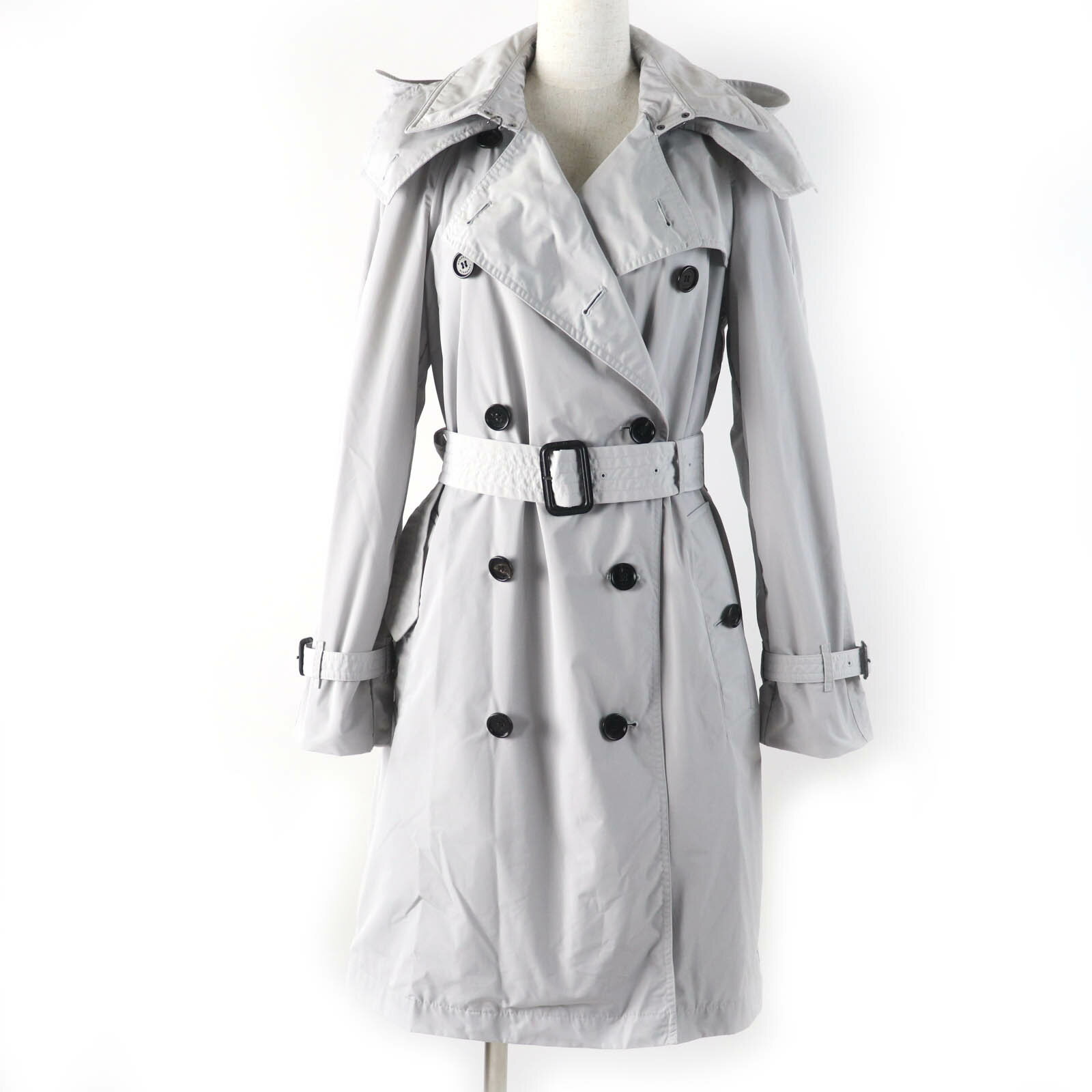 極美品☆BURBERRY バーバリー 8067908 裏地チェック柄 フード付 中綿入り トレンチコート グレー 40 正規品 レディース【中古】