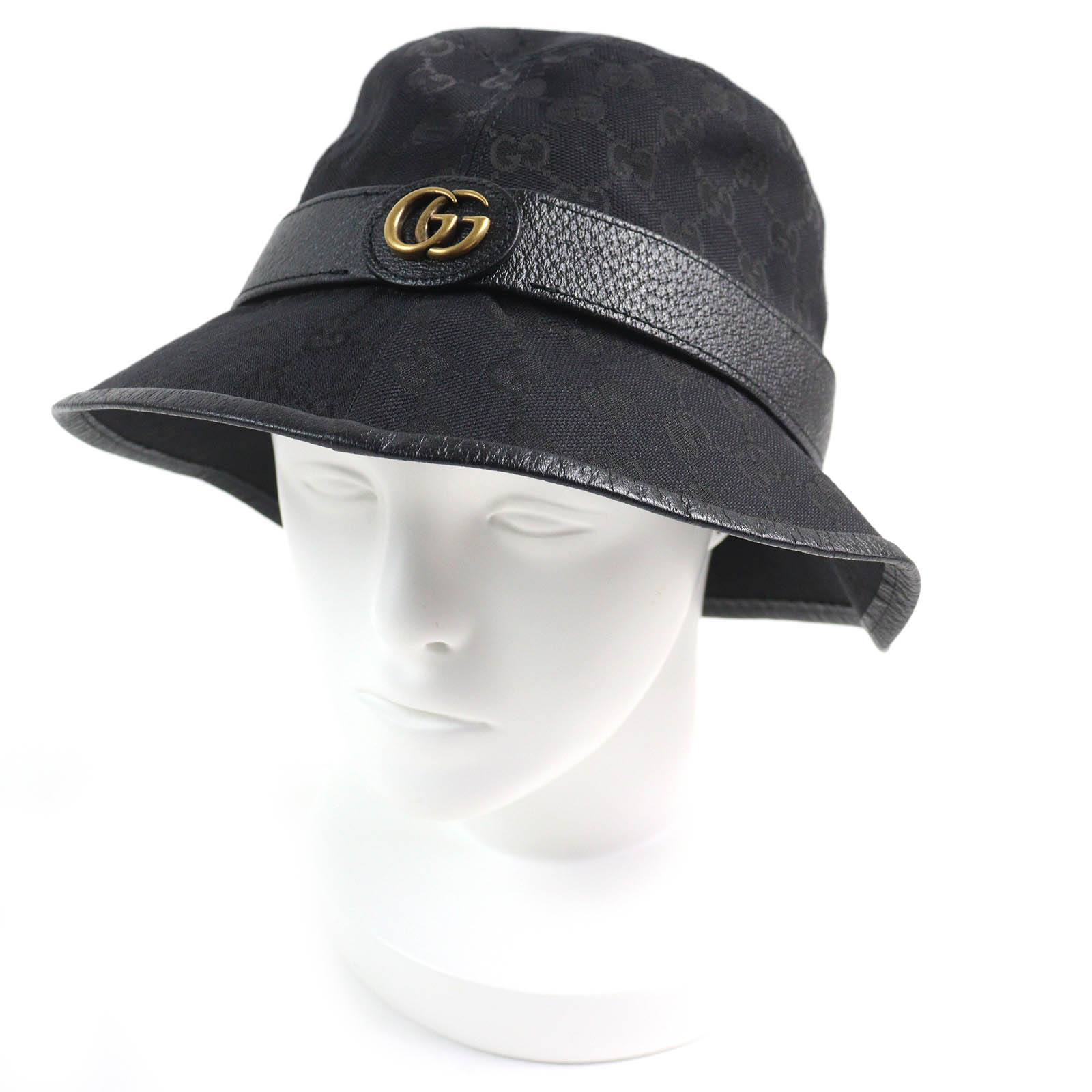 美品△GUCCI グッチ 576587 ロゴ金具 GGキャンバス バケットハット 帽子 ブラック L 59cm イタリア製 正規品 メンズ【中古】