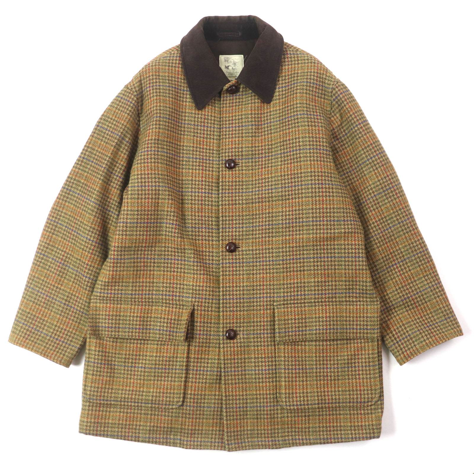 美品▼Brooks Brothers ブルックスブラザーズ ウール100% 襟コーデュロイ クルミボタン 中綿入り ツイード コート ブラウン系 M 正規品 メンズ【中古】