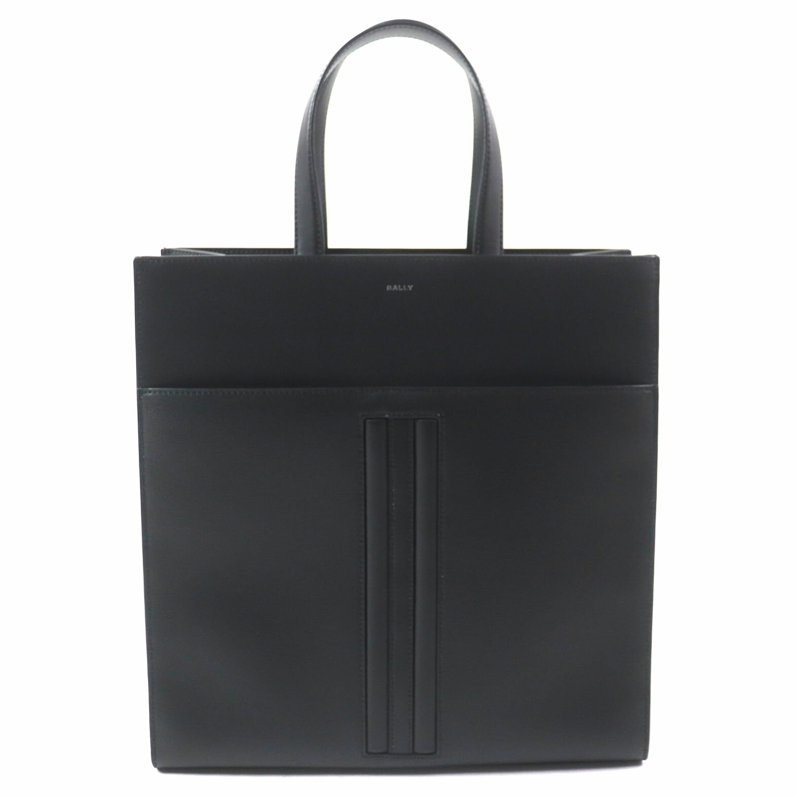 未使用品▼BALLY バリー MYTHOS TOTE NS ロゴ入り スクエア オールレザー トートバッグ ブラック 保存袋付き メンズ【中古】
