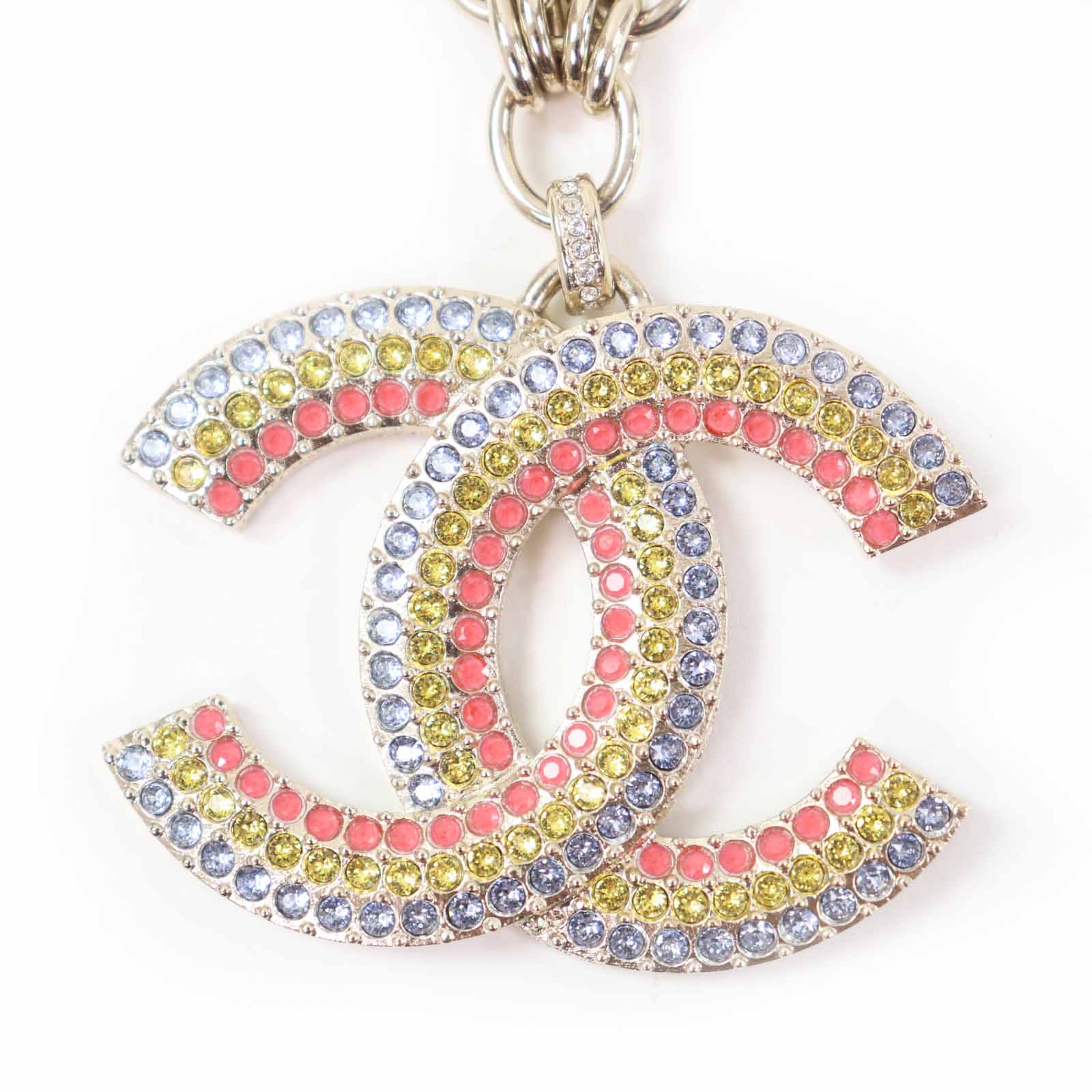 極美品◎CHANEL シャネル A23C ラージ レインボー ラインストーン ココマーク チェーン ネックレス マルチ ゴールド 箱付き フランス製 レディース【中古】