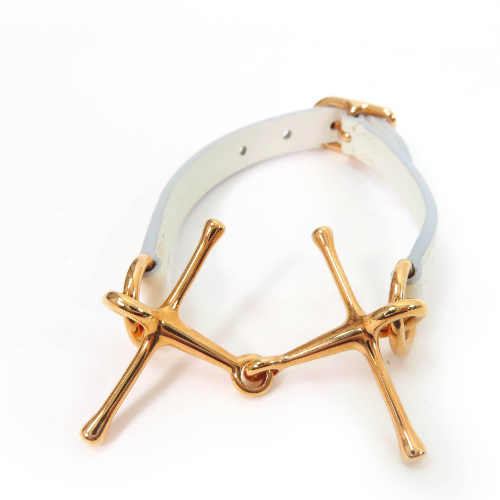 極美品☆HERMES エルメス モール ブレスレット ピンクゴールド金具 レザー ホワイト T2 C刻印 箱・保存袋付き フランス製 レディース【中古】