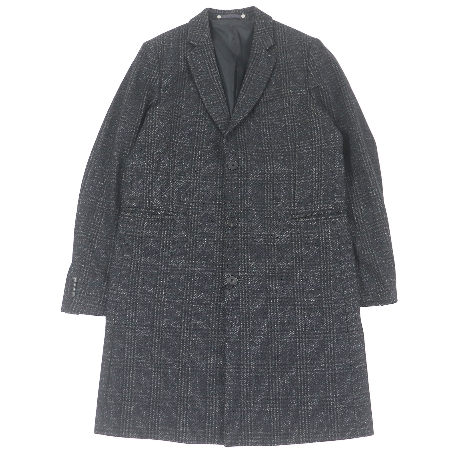 美品□Paul Smith　ポールスミス　ウール　グレンチェック　チェスターコート　ロングコート　ブラック　M　正規品　メンズ　オススメ◎【中古】