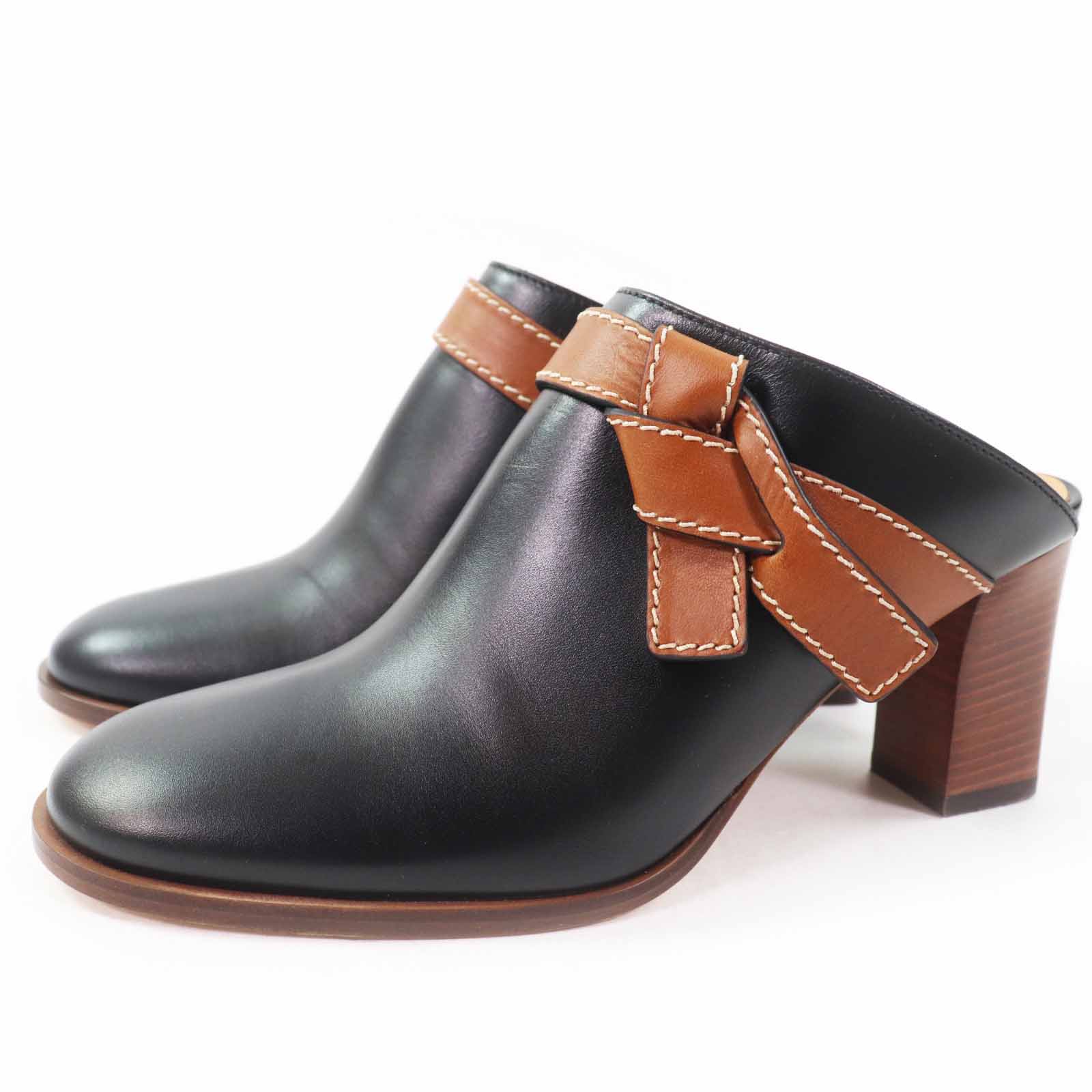 未使用品◎LOEWE ロエベ GATE MULE 70 ゲート ミュール レザー サンダル ブラック ブラウン 37 箱付き イタリア製 レディース【中古】