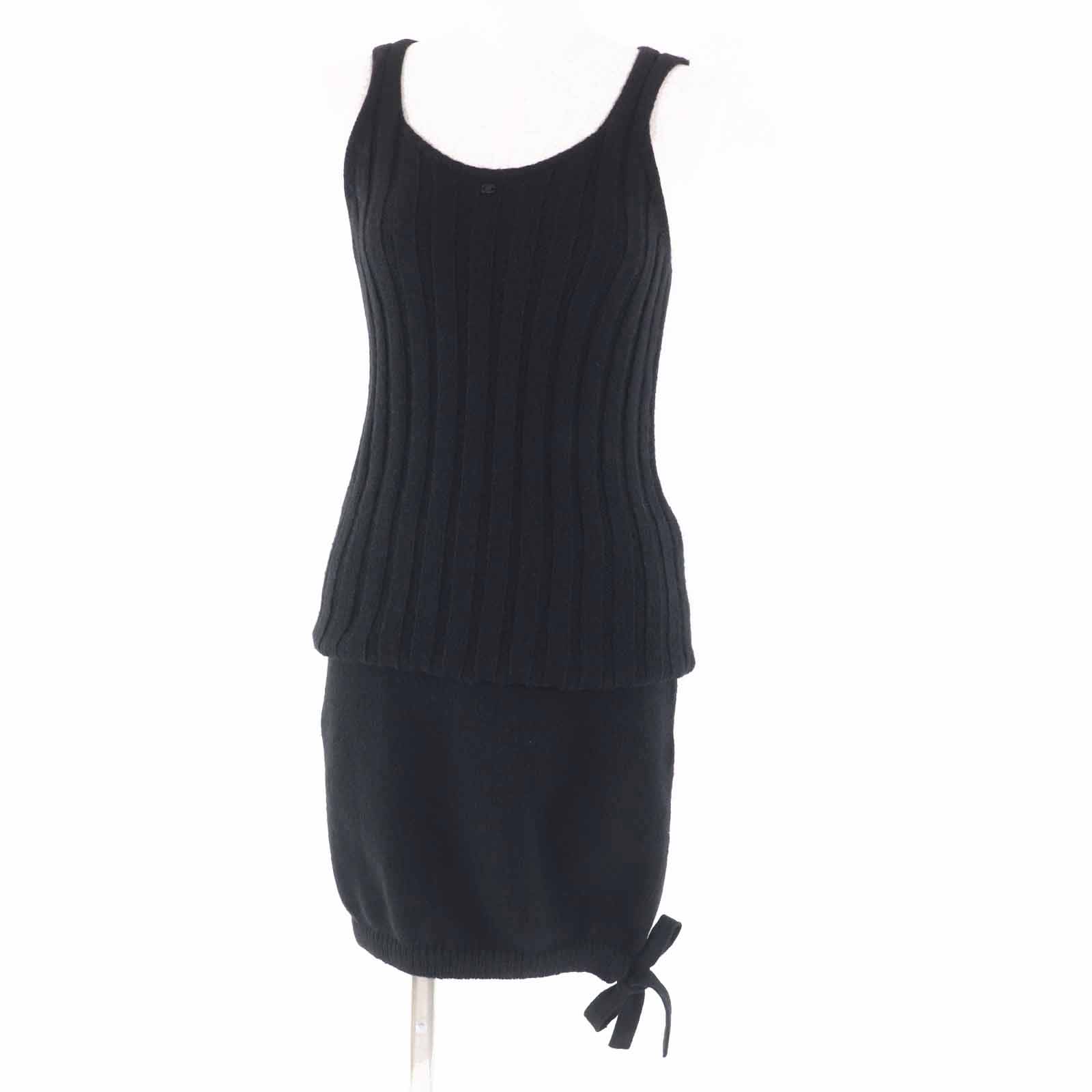 良品◎CHANEL シャネル ヴィンテージ 04A P23861 カシミヤ ラインストーンココマーク付き ノースリーブ ニットワンピース ブラック 38 イタリア製 正規品 レディース【中古】