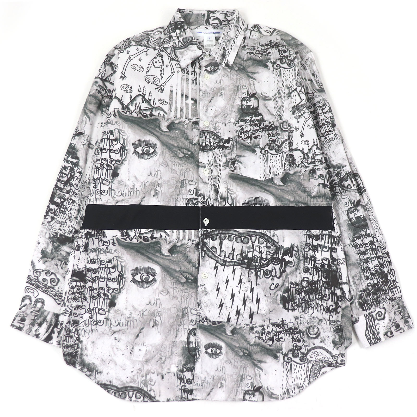 極美品□COMME des GARCONS SHIRT コムデギャルソンシャツ BRETT WESTFALL コットン グラフィックプリント オーバーサイズ 長袖シャツ ホワイト系 M フランス製 正規品 メンズ【中古】
