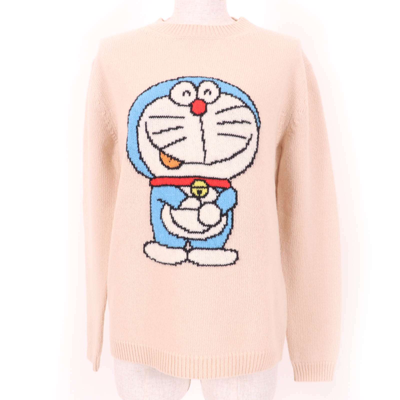未使用品☆GUCCI DORAEMON グッチ ドラえもん 655654 ウール100％ クルーネック ロングスリーブ ニット ピンクベージュ XS イタリア製 正規品 レディース【中古】