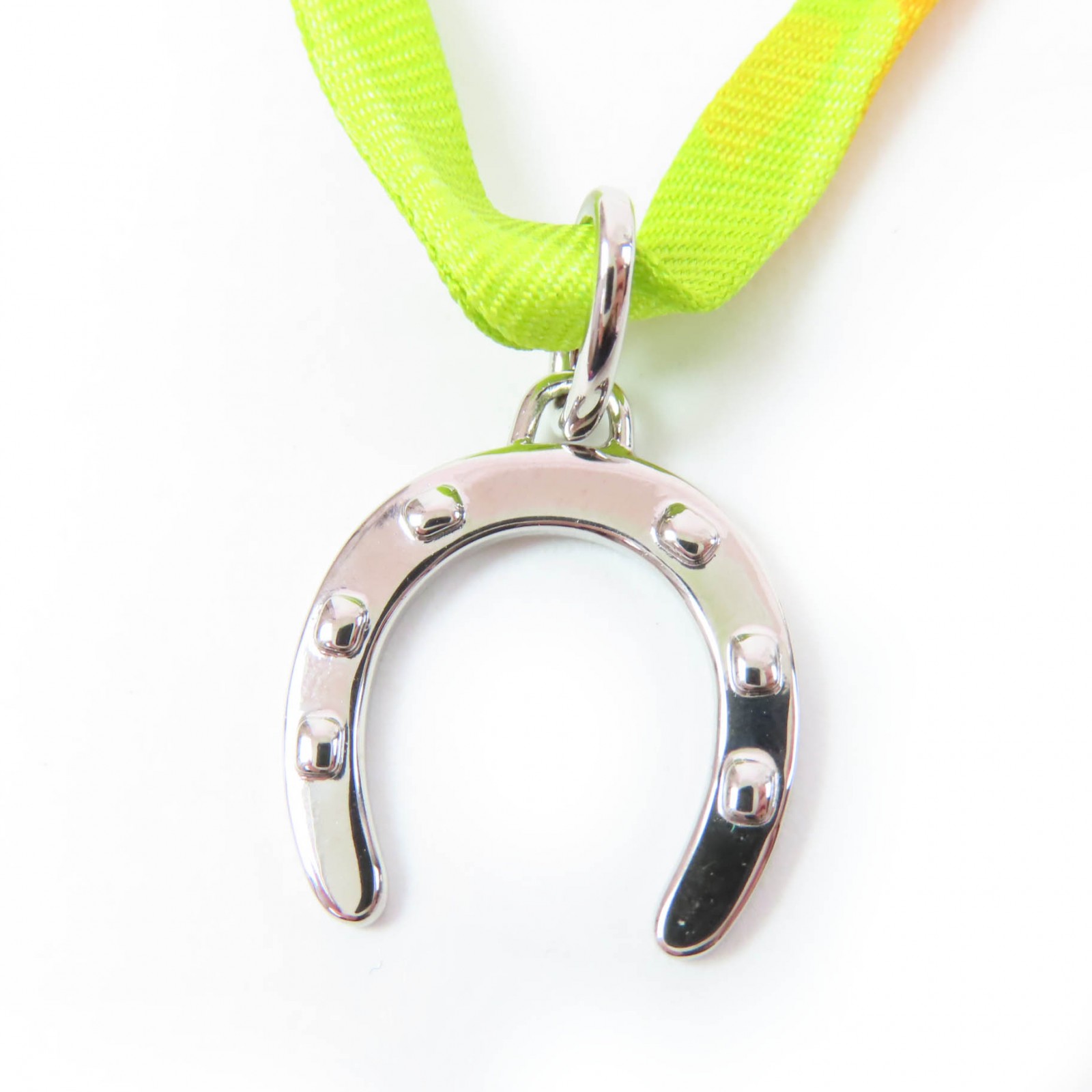 極美品☆HERMES エルメス トゥールビヨン シルク チョーカー ホースシュー 馬蹄 ネックレス イエロー系 レディース【中古】