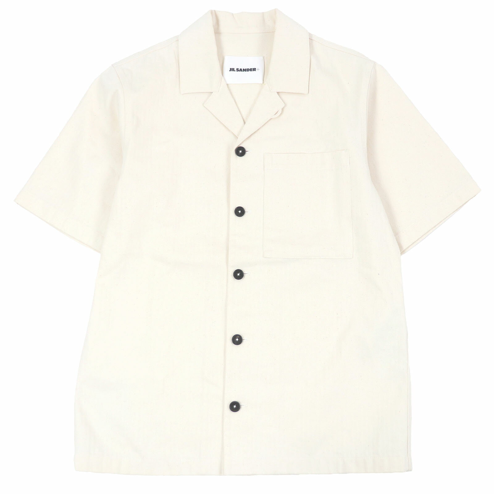 極美品□JIL SANDER+ ジルサンダープラス 20SS JPUS600305 ヘリンボーン オープンカラー 半袖シャツ アイボリー 44 イタリア製 正規品 メンズ【中古】