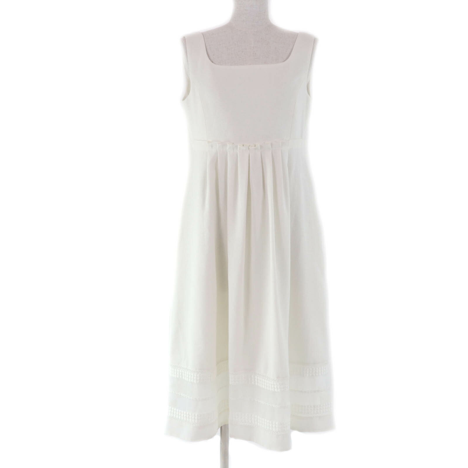 美品★FOXEY NEW YORK フォクシー ニューヨーク 42151 ヌーヴォドレス ウエスト切替 ノースリーブ フレア ロングワンピース オフホワイト 40 日本製 正規品 レディース【中古】