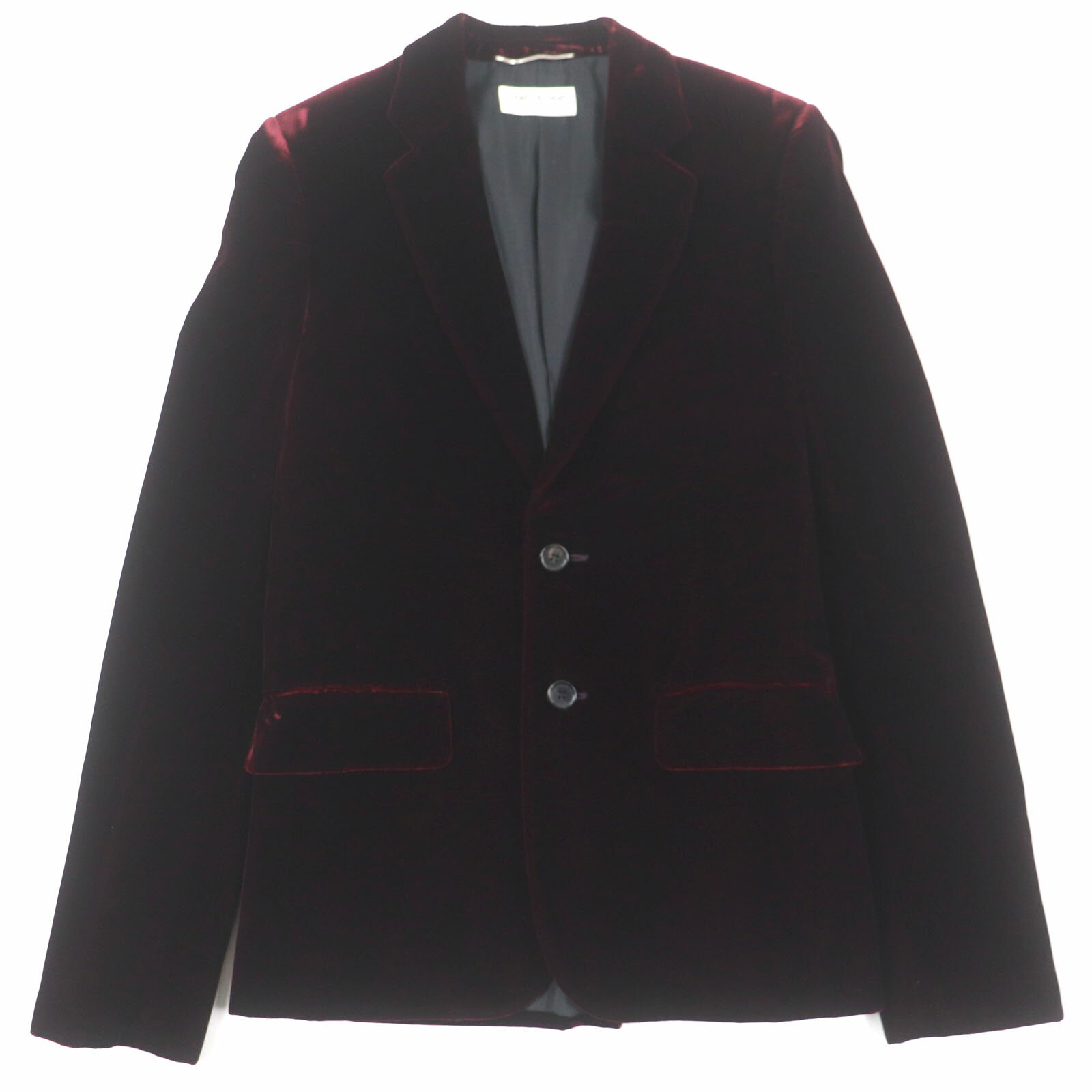 極美品▼SAINT LAURENT PARIS サンローランパリ 464740 ベロア 裏地シルク100% シングルジャケット テーラードジャケット ボルドー 42 イタリア製 正規品 メンズ【中古】