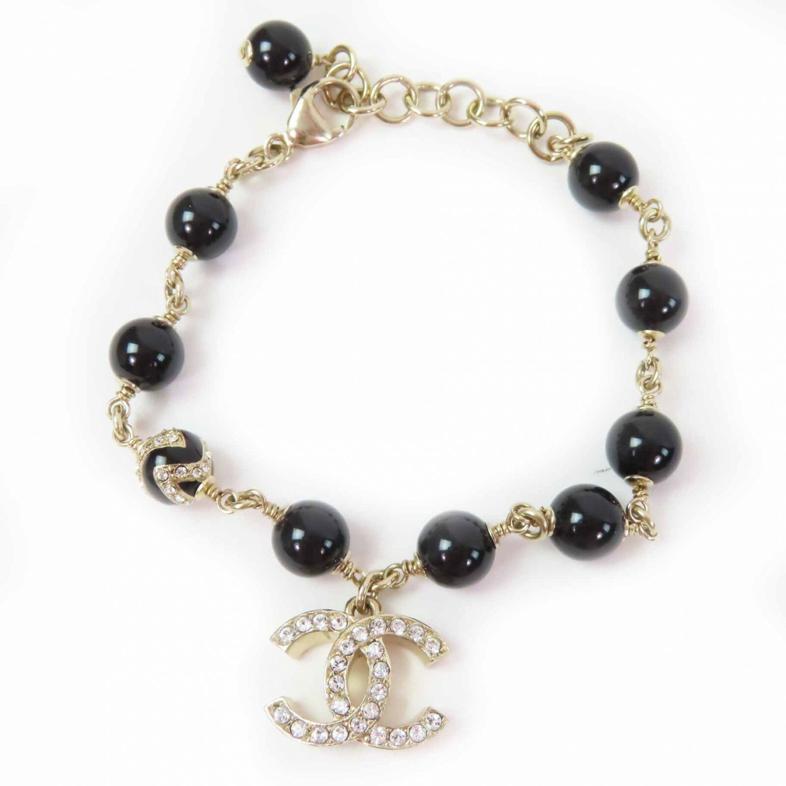 極美品◎CHANEL シャネル ABC122B14704 C23K ラインストーン ココマーク ブレスレット ブラック ゴールド 箱付き フランス製 レディース【中古】