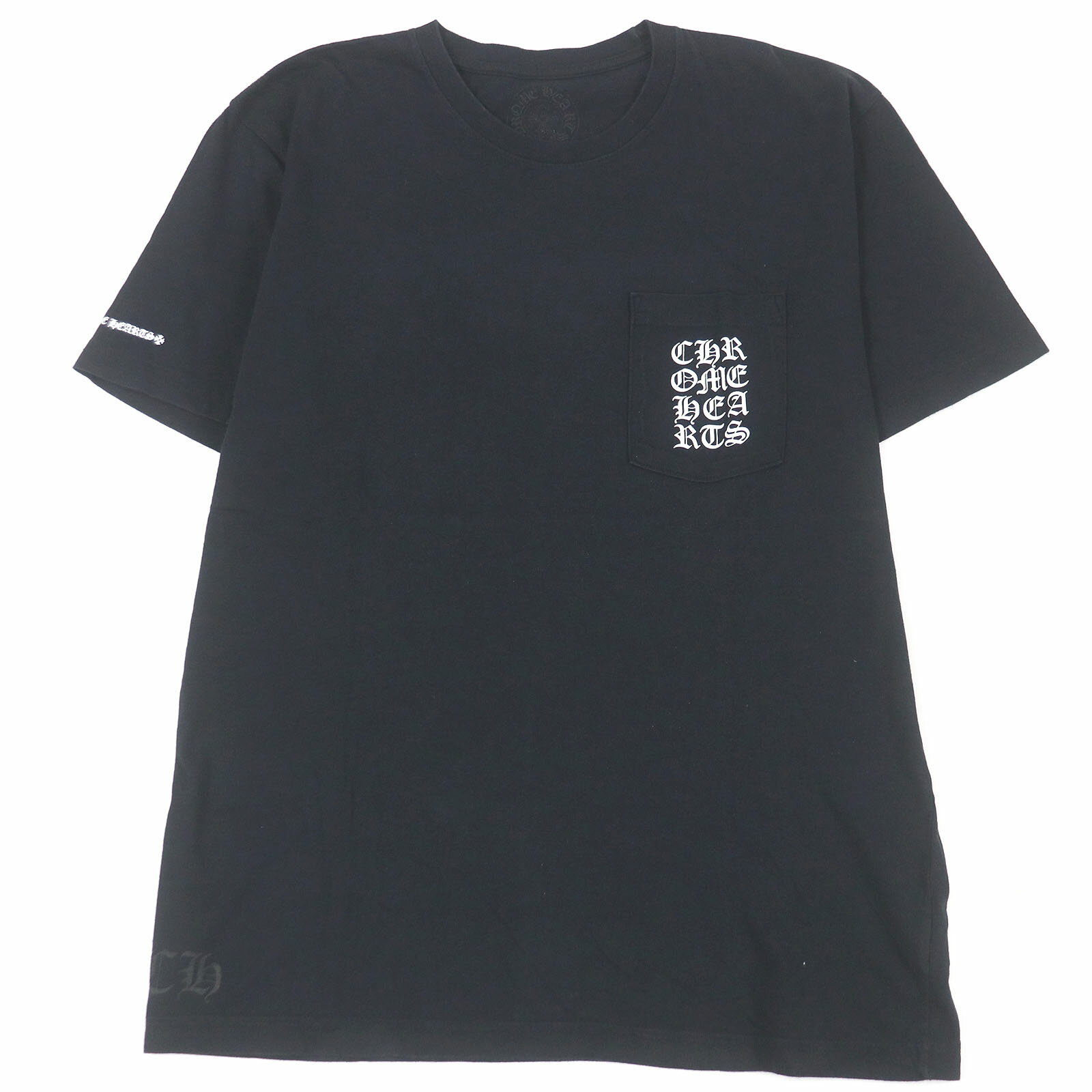 美品□CHROME HEARTS クロムハーツ コットン100％ レターブロックドCH 半袖 ポケットTシャツ カットソー ブラック L USA製 正規品 メンズ【中古】
